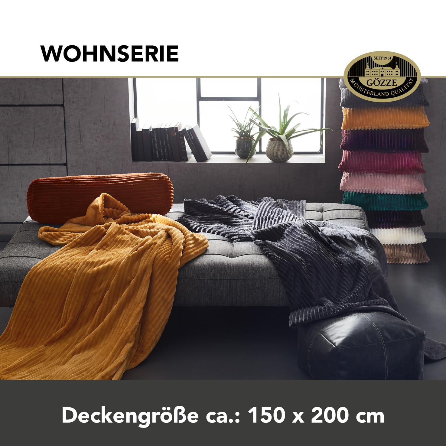Gözze Wohndecke in Cord Optik, 150 x 200 cm, Wollweiß, 40067-00-150200