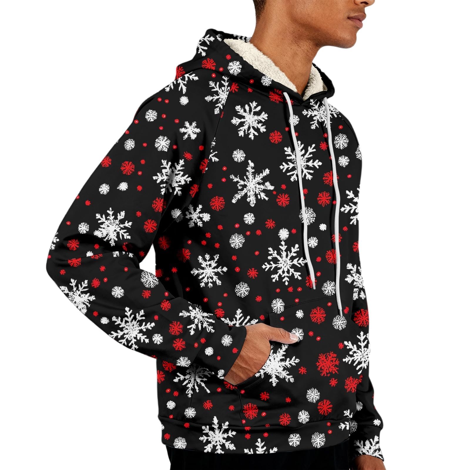 Sudaderas navideñas con forro polar para hombre divertidas con copo de nieve sudaderas de talla grande vestido de Navidad invierno cálido jersey sherpa de manga larga novedad disfraces navideños ropa