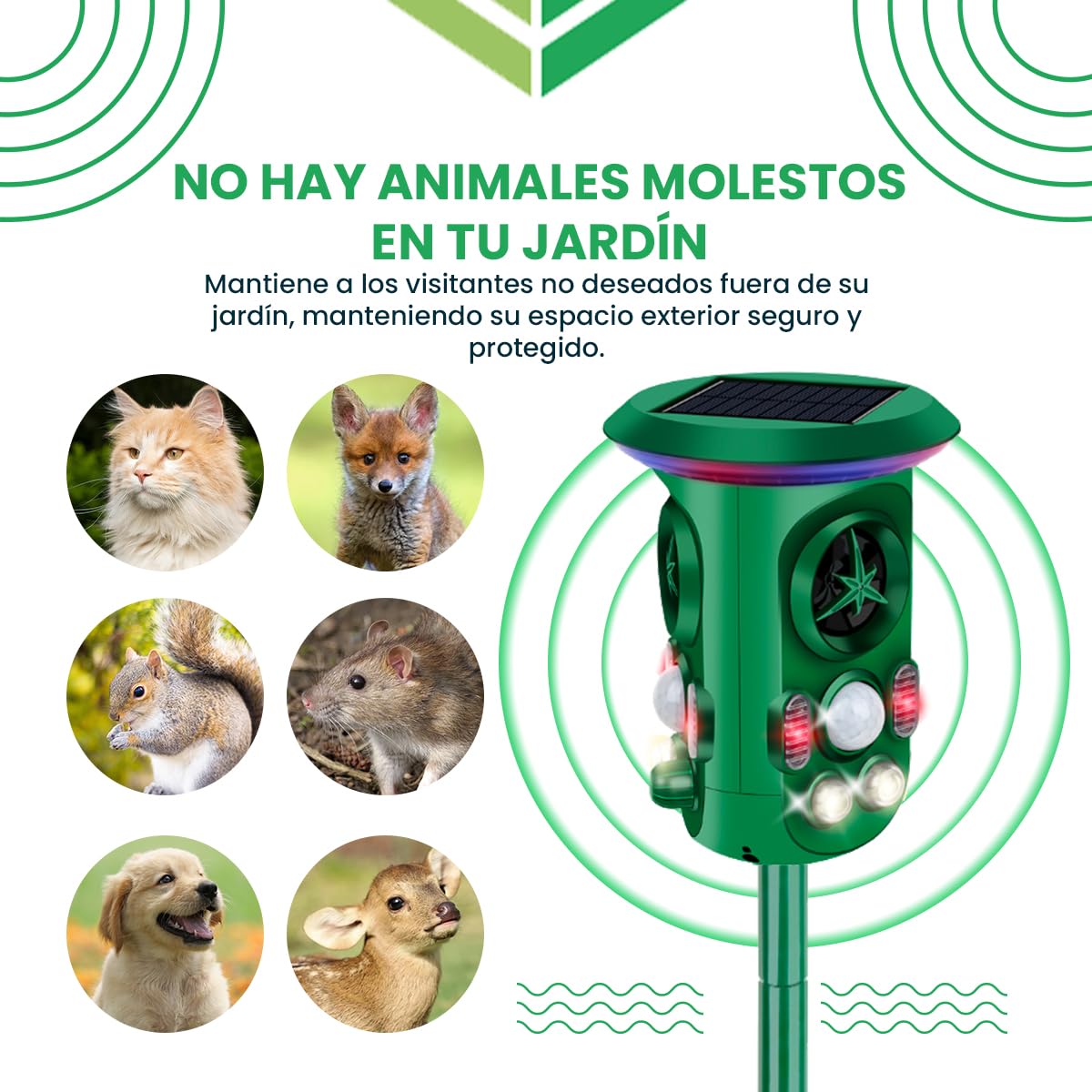 Repelente de Gatos Fleau Garden Pro - Repelente de Animales - Ultrasónico - Energía Solar - Repelente de martas - de Palomas - de plagas - Resistente al Agua
