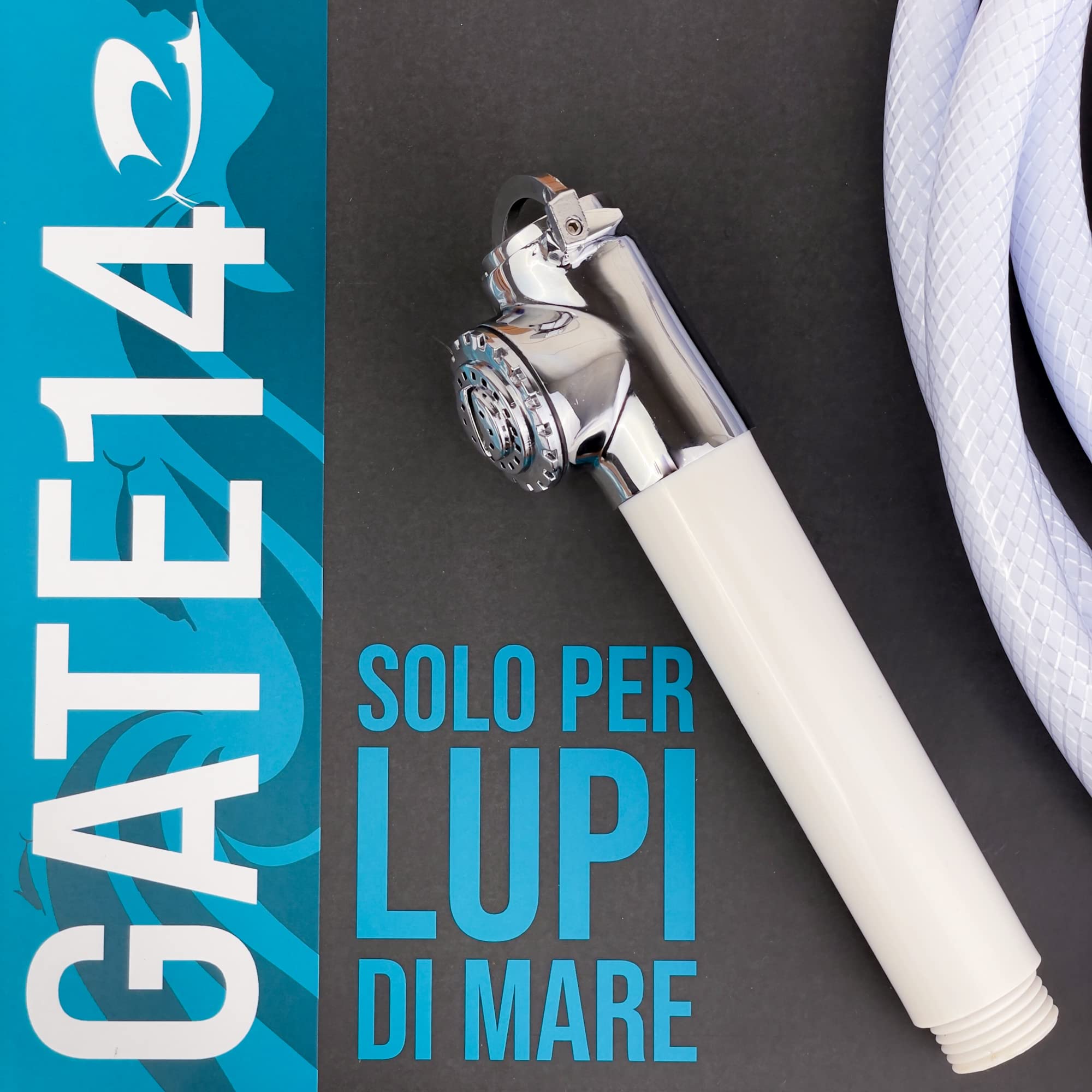 GATE14® Kit Doccia Barca e Camper con Doccetta a Pulsante Tubo 2,5 m Contenitore Ovale