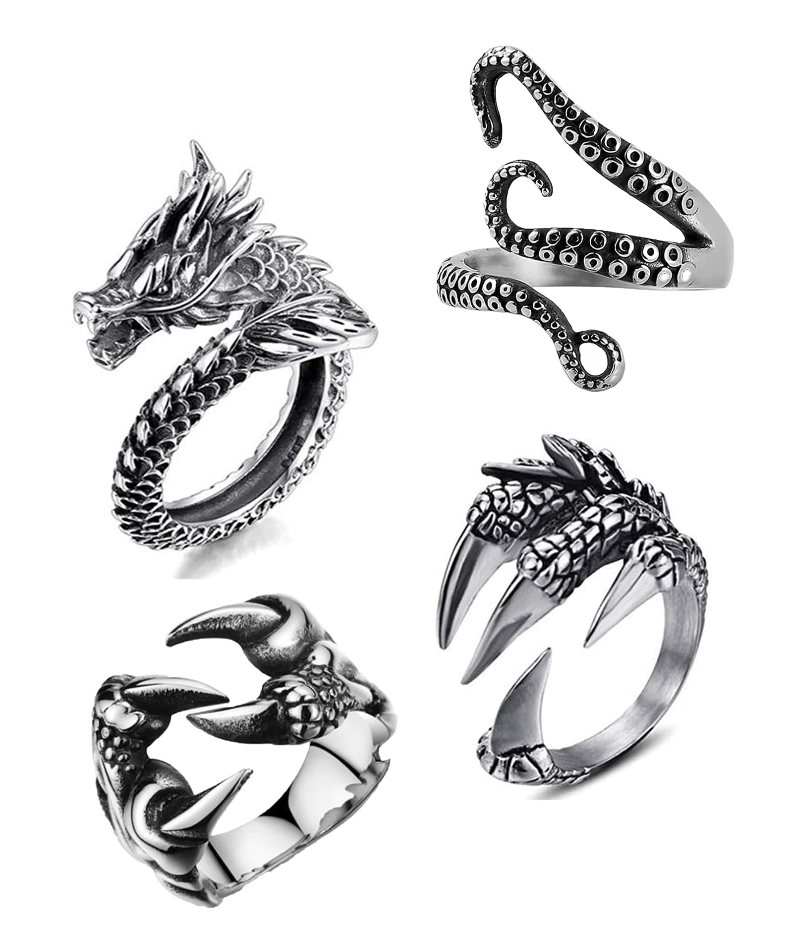 4 Piece Set, Rings for Man, Rings for Men, Dragon Scale and Eagle Claw Ring, Black for Men with Unique Design, Fashion Accessories, Adjustable Size for Comfortable Fit-image-20