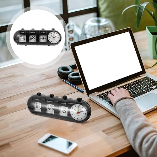 Miniatura 6 de VOSAREA Calendario perpetuo, reloj digital, manual, analógico, para escritorio, escritorio, despertador, retro, cuarzo, mostrando fecha, día, mes,