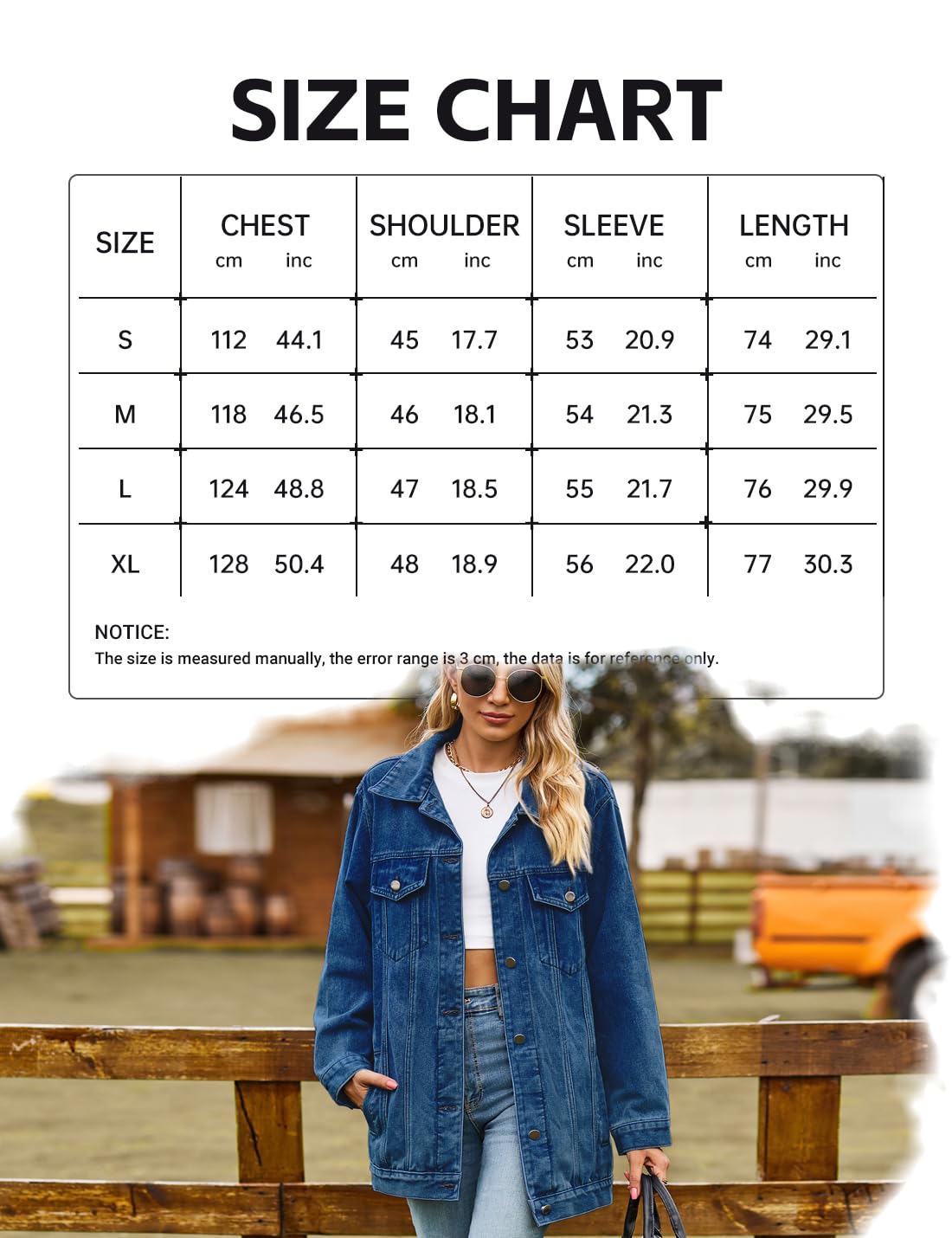 Chaqueta vaquera informal para mujer, holgada, con botones, cuello alto, manga larga, largo