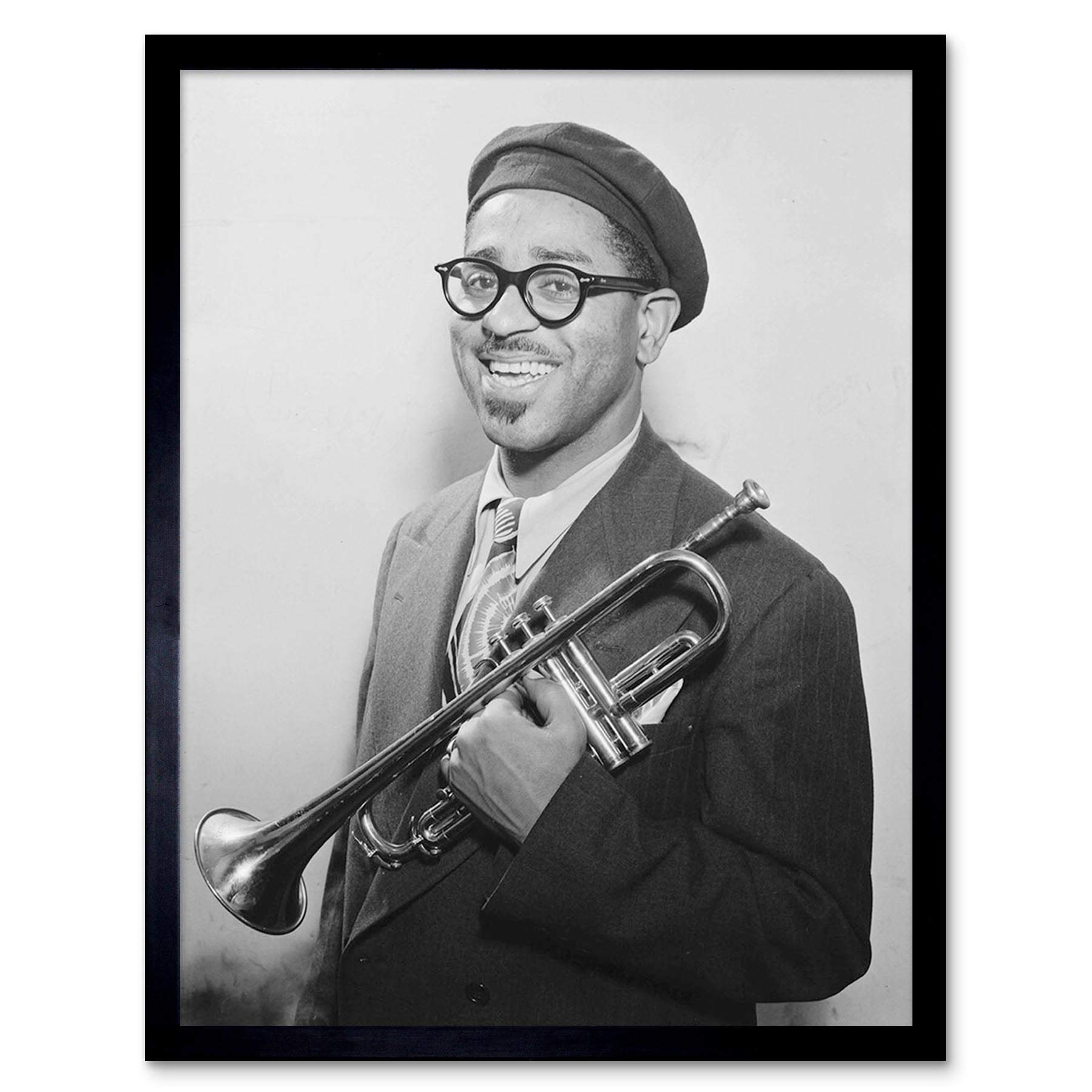 Wee Blue Coo Vintage Portrait Jazz Legend Dizzie Gillespie Art Print Framed Poster Wall Decor 12X16 Inch