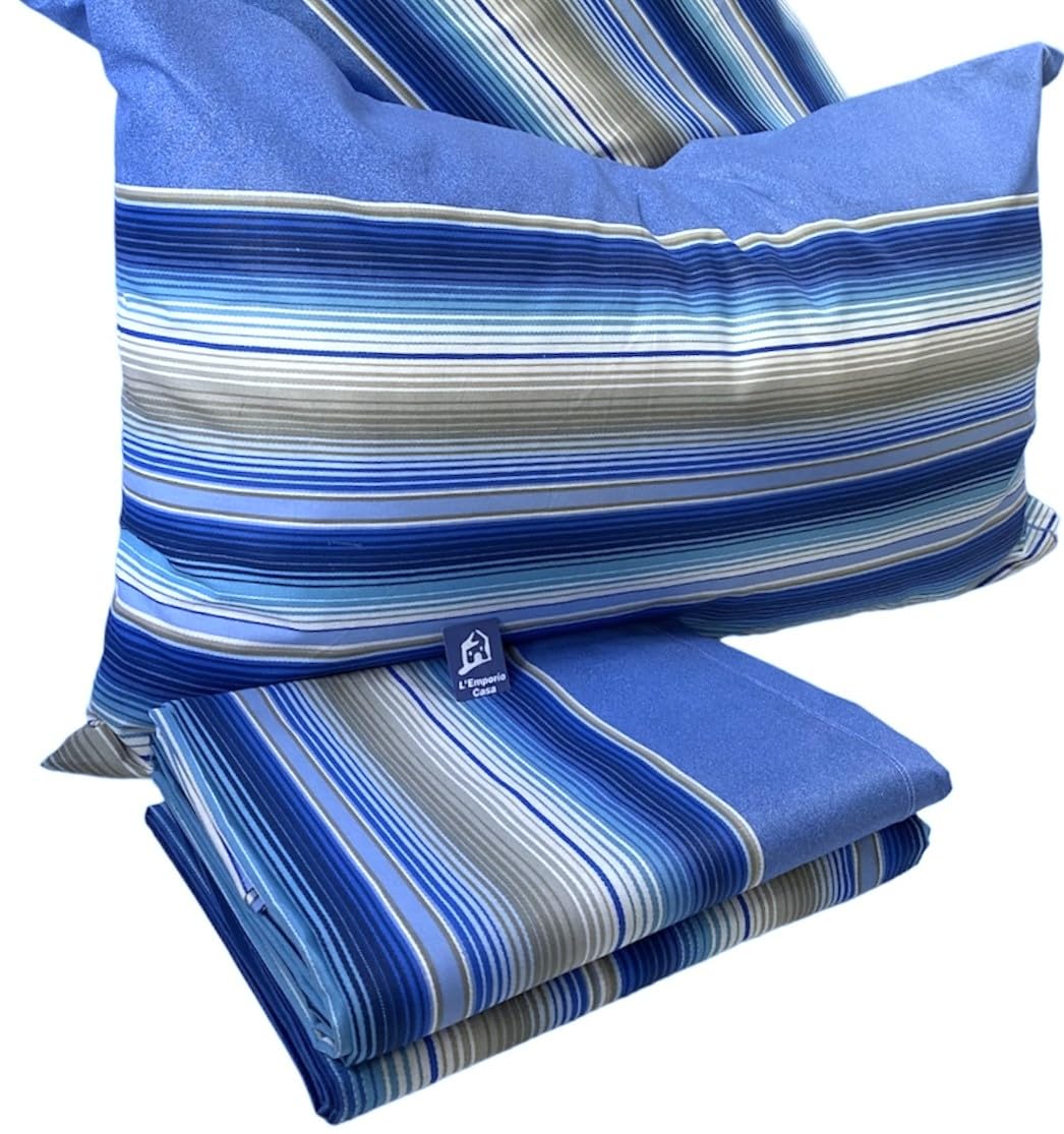 L'Emporio Casa Set Completo Lenzuola Matrimoniale Chloè, 100% Cotone Italiano, Effetto Setato (Geometrico Blu)