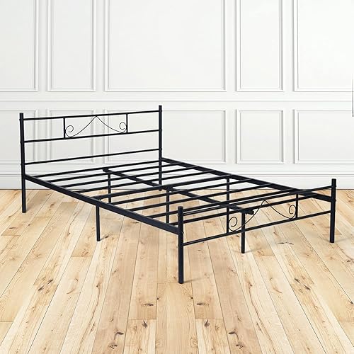 Miniatura 3 de Base de cama de metal de tamaño matrimonial de 13 pulgadas con cabecera y plataforma de estribo con almacenamiento no necesita somier base de