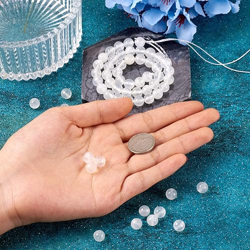 Miniatura 4 de Fashewelry 49 cuentas redondas sueltas de selenita natural de 0.315 pulgadas (0.315 in), cuentas de piedra de cristal para curación de energía para