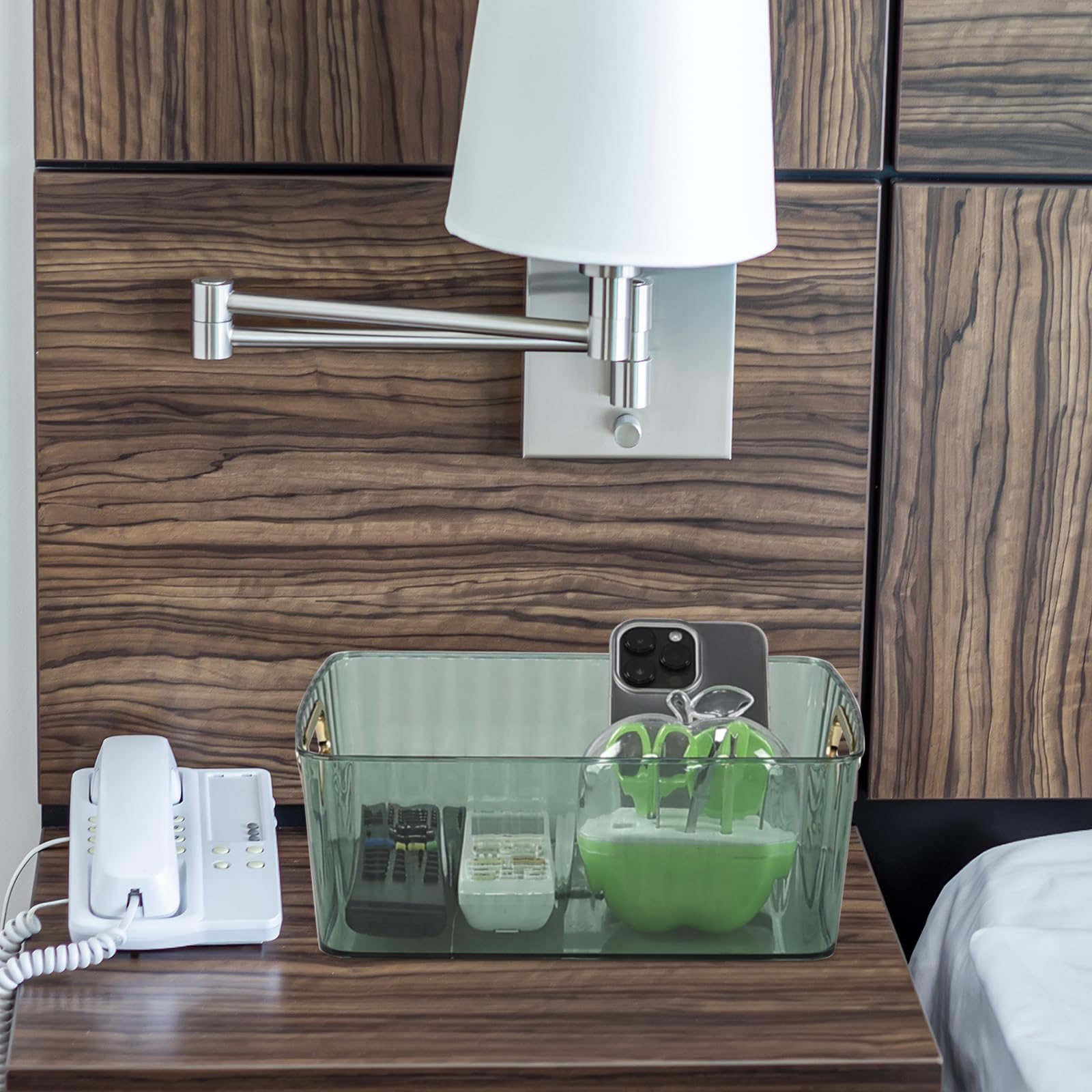 Rinboat 6 Packs Clear Plastic Storage Bin, Green Cupboard Storage Basket with Gold Handle - Image 4