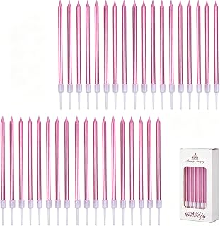 36 Pieces Pink Birthday Candles for Cakes Set, Pink Candles Happy Birthday Candle Birthdays Slender Cake Candle Party Supplies Cake Decorations Dessert Decoration