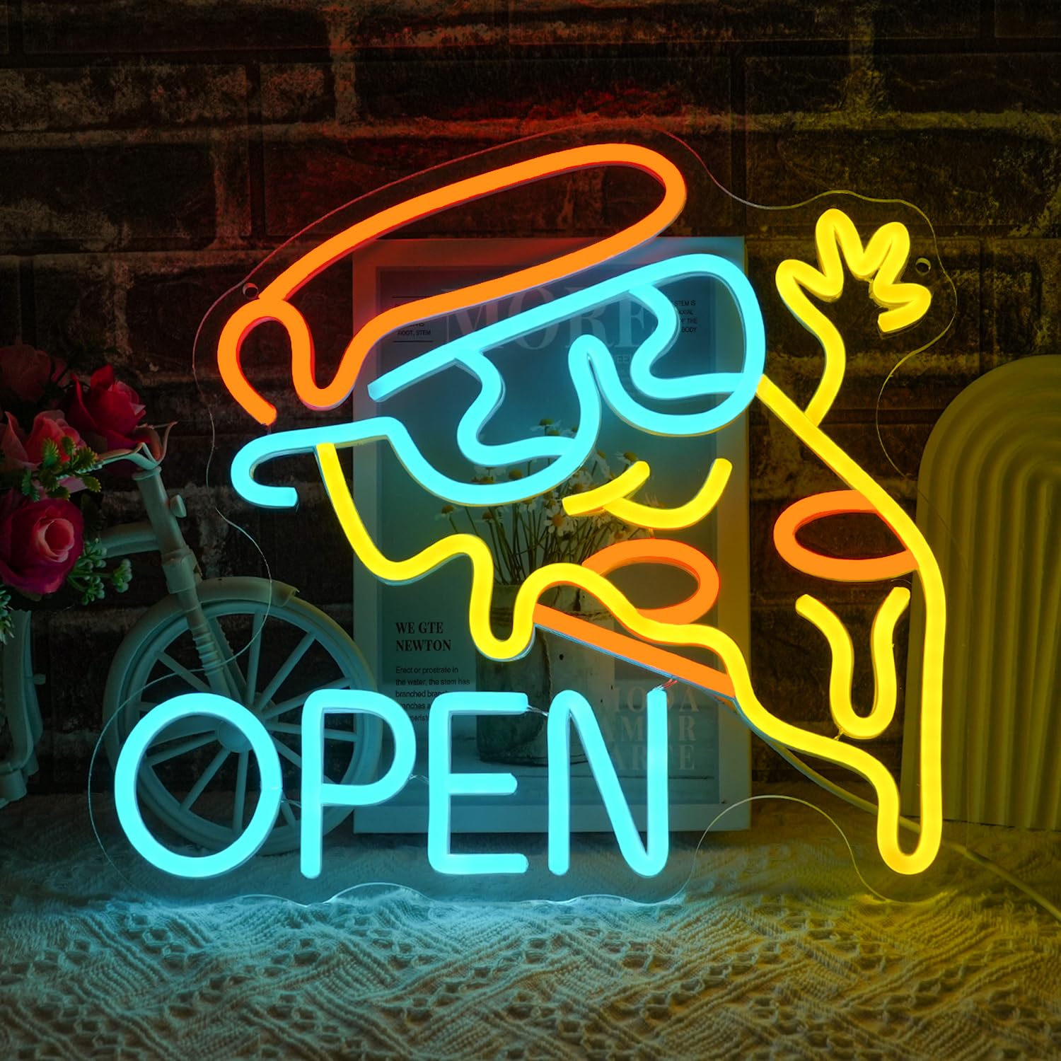 LMSIGNLY Pizza Open Neon Sign for Wall Decor Pizza Neon Light Food Light Up Neon Signs Dimmable USB Powered Colorful Led Neon Light for Restaurant Kitchen Store Party Restaurant Food Decor