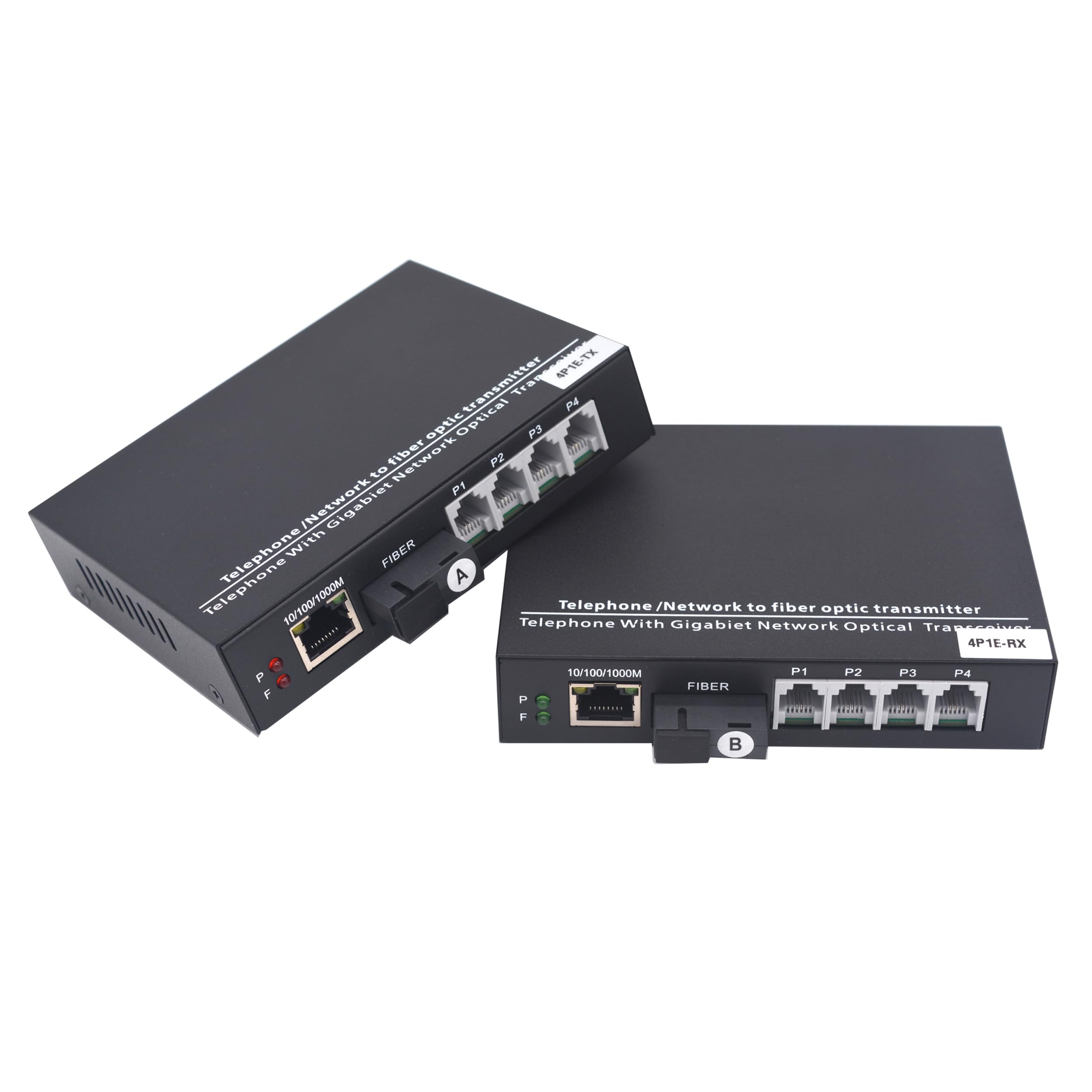 4 Channel POTS Telephone Gigabit Ethernet Over Fiber Optic Media Converter Extender SC/UPC Singlemode Single Fiber up 20Km,Support Called id Ring and Fax No Delay A Set