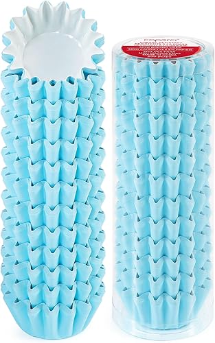 Caperci Forros para cupcakes mini azules resistentes a la grasa 200 unidades - Tazas para hornear muffins de papel resistente, inodoro, no necesita