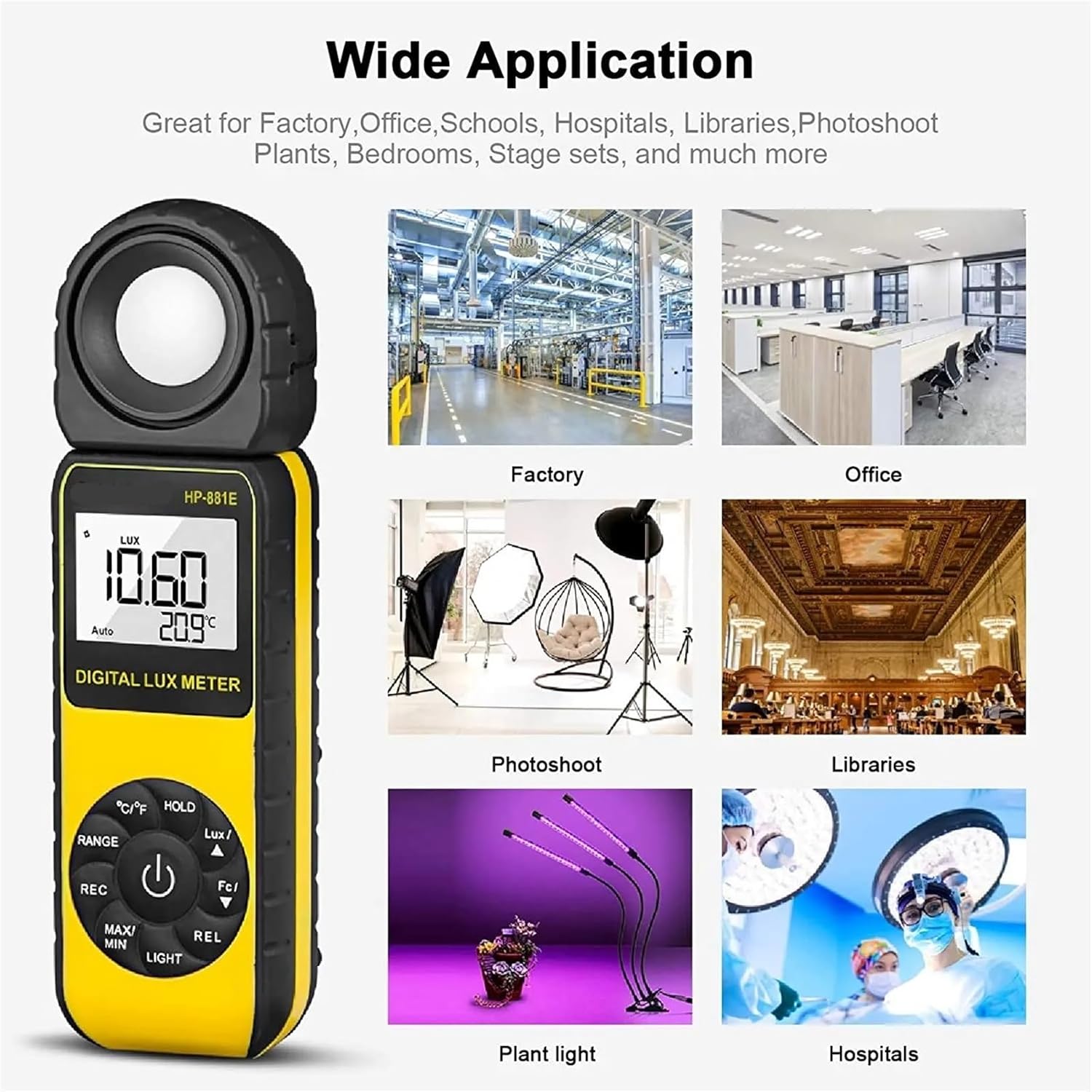 Light Meter, 881E Digital Illuminanc/Light Meter with 0.01300,000 Lux(0.0130, FC) Measuring Ranges for LED Lights and Plants Lumen,Light Meter Photography