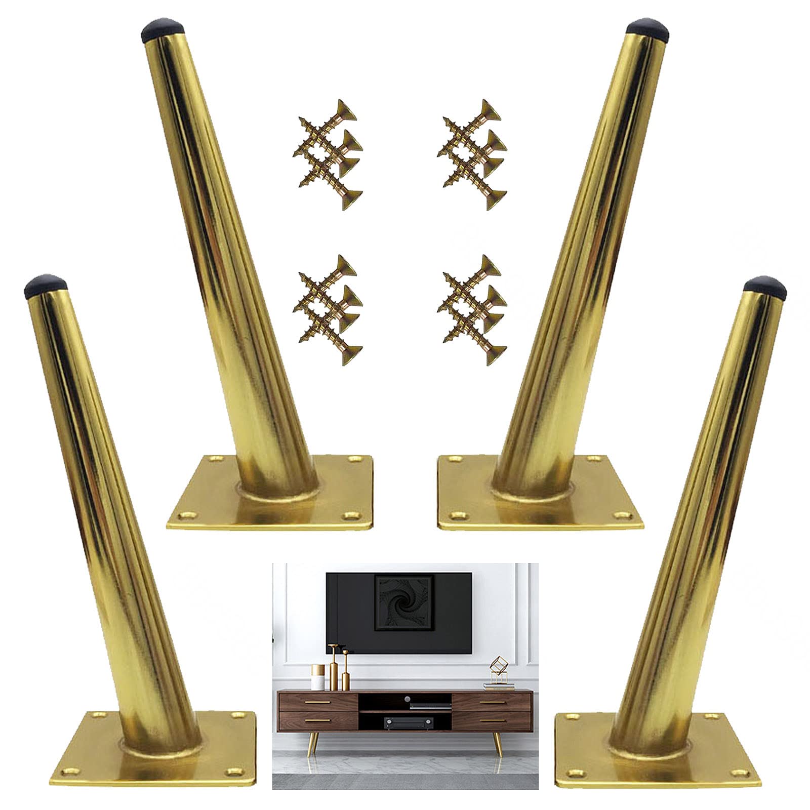 Pxzybd Patas De Muebles De Metal 10cm 15cm 20cm 25cm 30cm 40cm 50cm,4 Piezas Oblicuas Patas De Mesa,Pies De Muebles con Tornillos,Patas para Muebles De Repuesto DIY,Negro/Oro,Gold-50cm(19.7in)