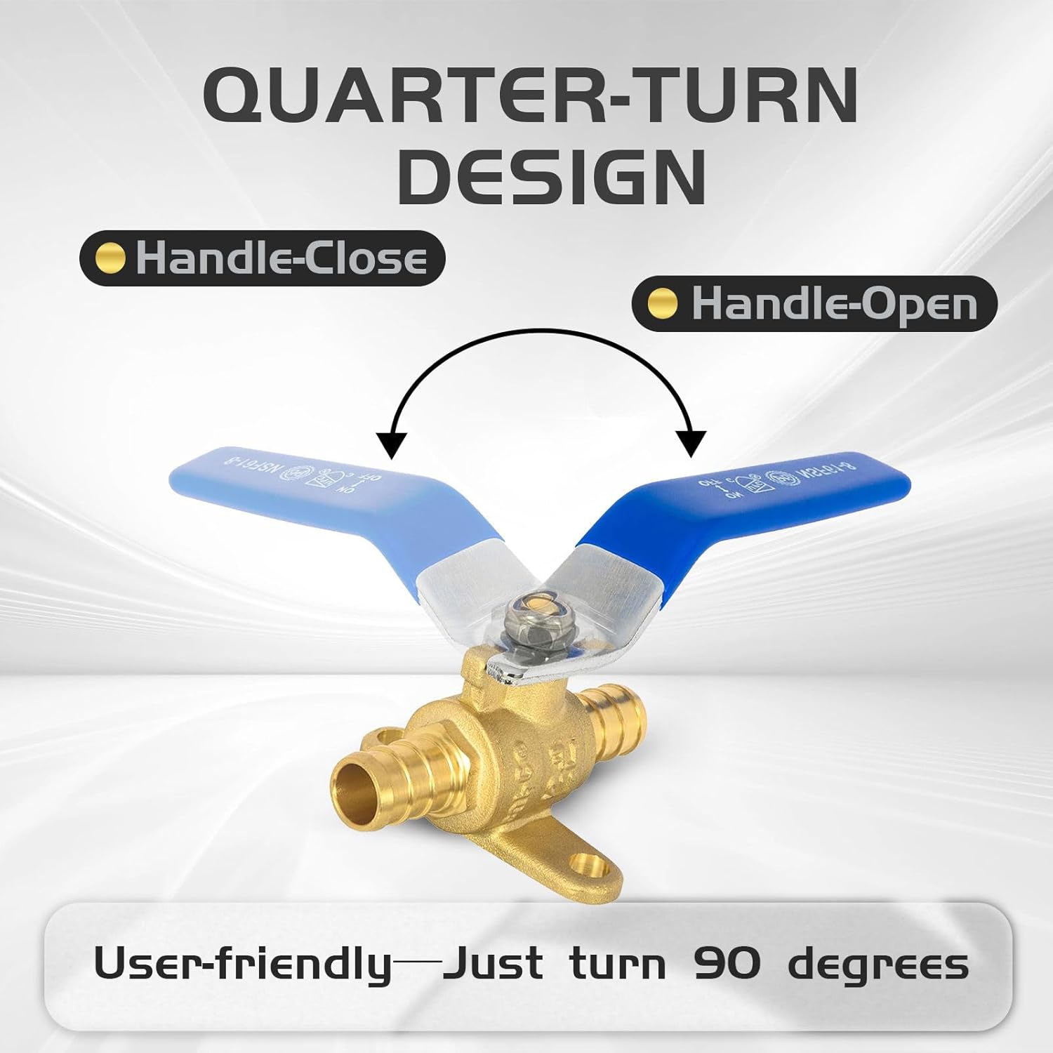 5-Pack Foskan PEX Crimp Drop Ear Full Port Ball Valve With Blue Handle, 1/2" Brass Shut-off Valve for Hot and Cold Water Distribution