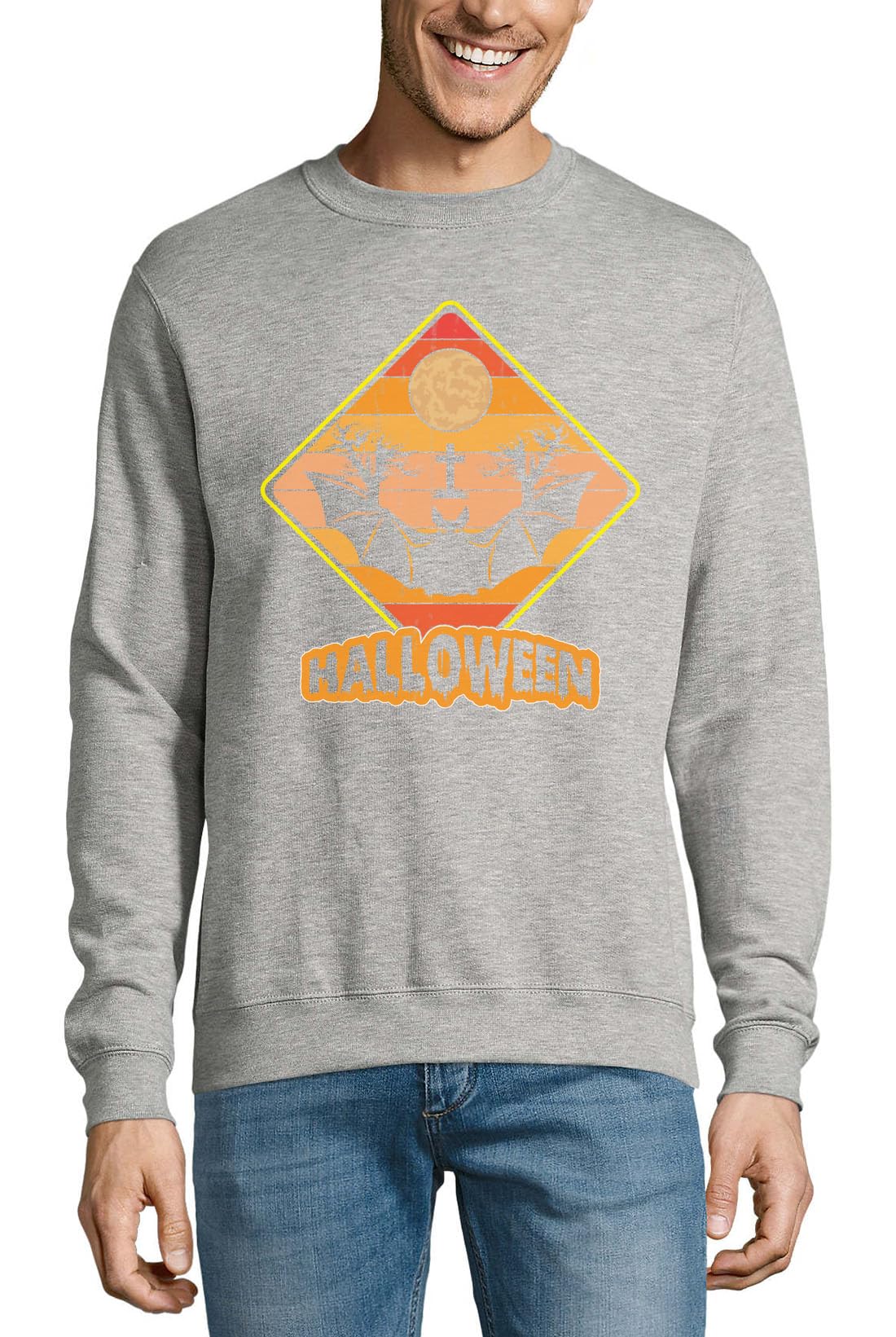 Pull vintage Halloween coton gris motif vampire et lune - 3