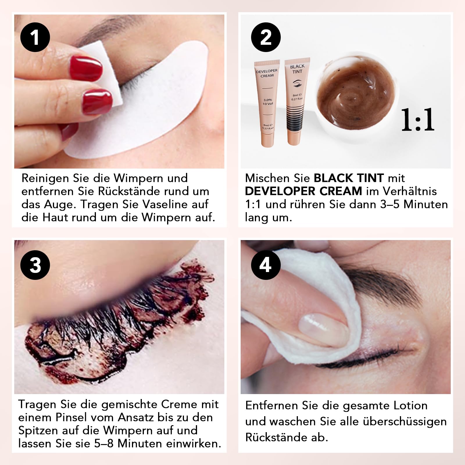 Wimpernfarbe Schwarz, Augenbrauenfarbe und Wimpern Färben, 10 Anwendungen Intensiv Tönung, Zwei Bürstentypen für Einfache Bedienung, Geeignet für Anfänger und Salons