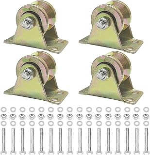 4Pcs 2 Inch Heavy Duty Rigid V Groove Caster Wheels, Bumnay Sliding Gate Wheel with Mounting Screws for Inverted V-Track Sliding Gate Industrial Machines