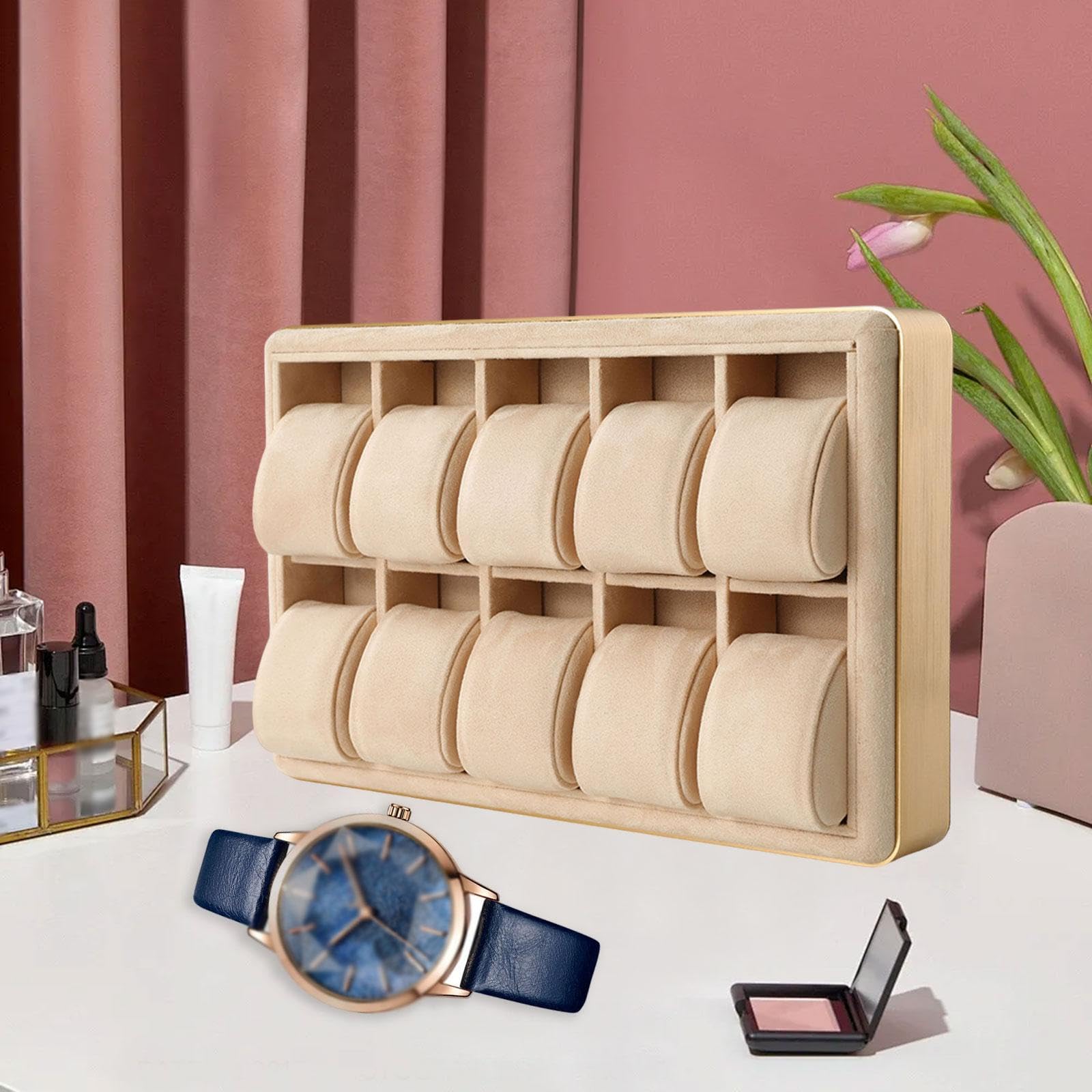 Bandeja para Relojes Y Joyas, con 10 Compartimentos, de Aleación de Aluminio. Organizador para Guardar Relojes Y Coleccionar, Ideal para El Hogar, Tan, Caqui, universal