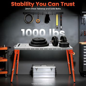 46''18 Welding Table, Portable Welding Table Top with Casters & Adjustable Feets Welding Cart 1000 LBS Loading Capacity Workbench Worktop for Welding Shops Floor Standing Mount
