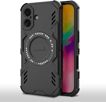for iPhone 16 Case, Magnetic Heat Dissipation Military Grade Shockproof Non-Slip Camera Lens Drop Protection, Black
