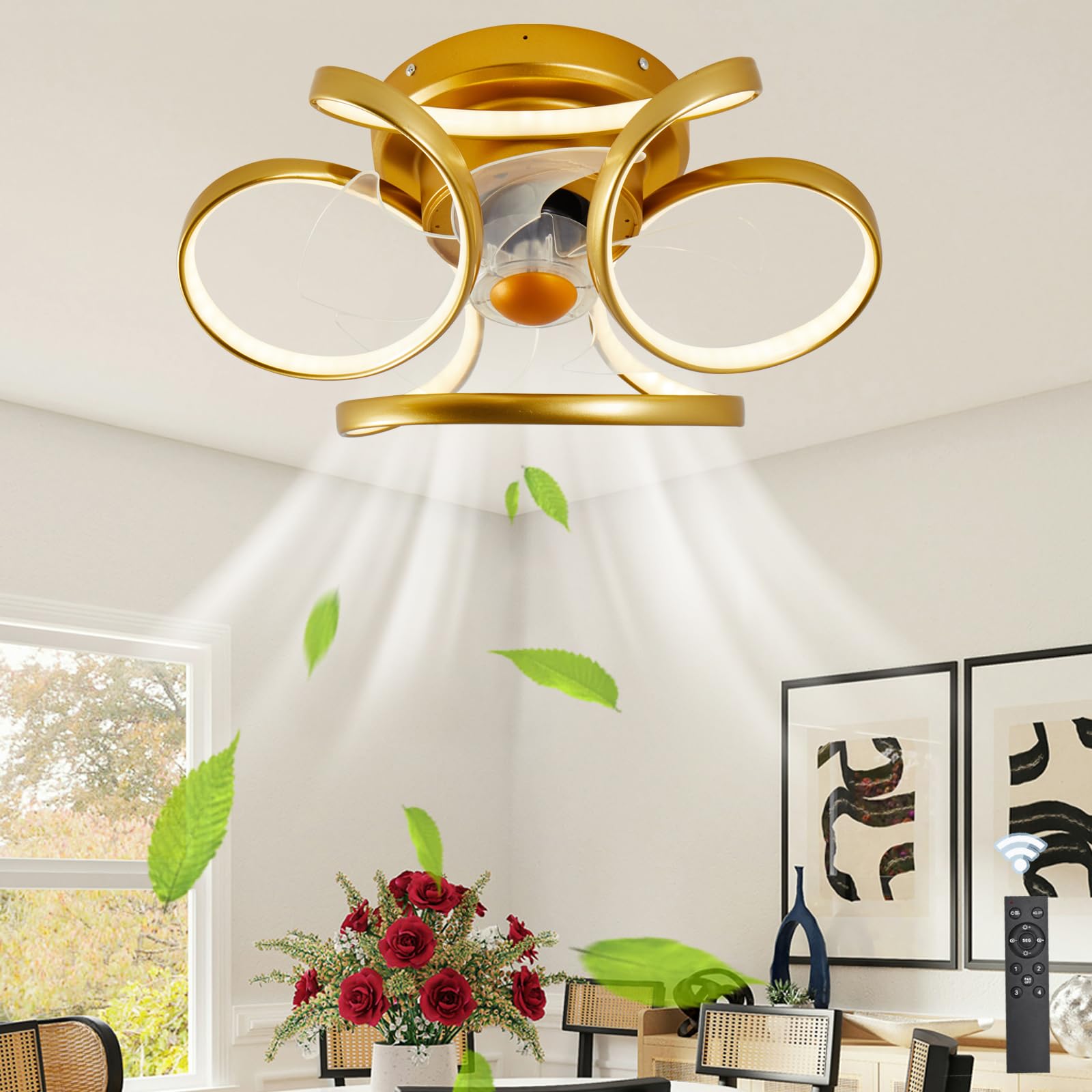 HXYSXHJUO Ceiling Fans with Lights Remote, Bluetooth Speaker, Reversible Fan Lamp, Dimmable LED Light Ceiling, Suitable for Bedroom Living Room-Gold