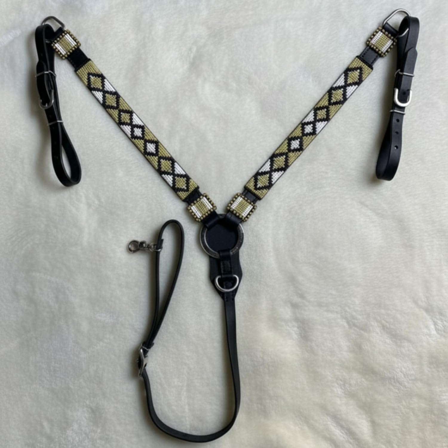 Western Premium Leather Equestrian Headstall, Breast Collar, Reins & Wither Straps - H Beaded Design,Pony Size IN104