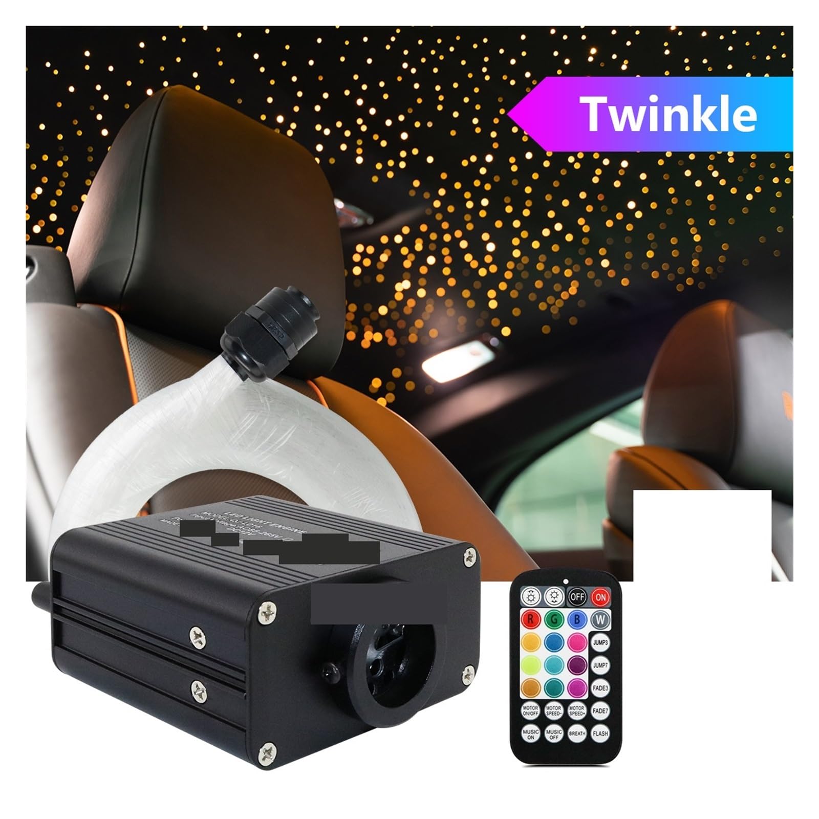 Oświetlenie wnętrza samochodu LED, 16W Twinkle RGBW samochód gwiaździste niebo, inteligentna aplikacja kontroler muzyczny na dach samochodowy gwiazda sufitowa, wnętrze samochodu Led lampy światłowodow