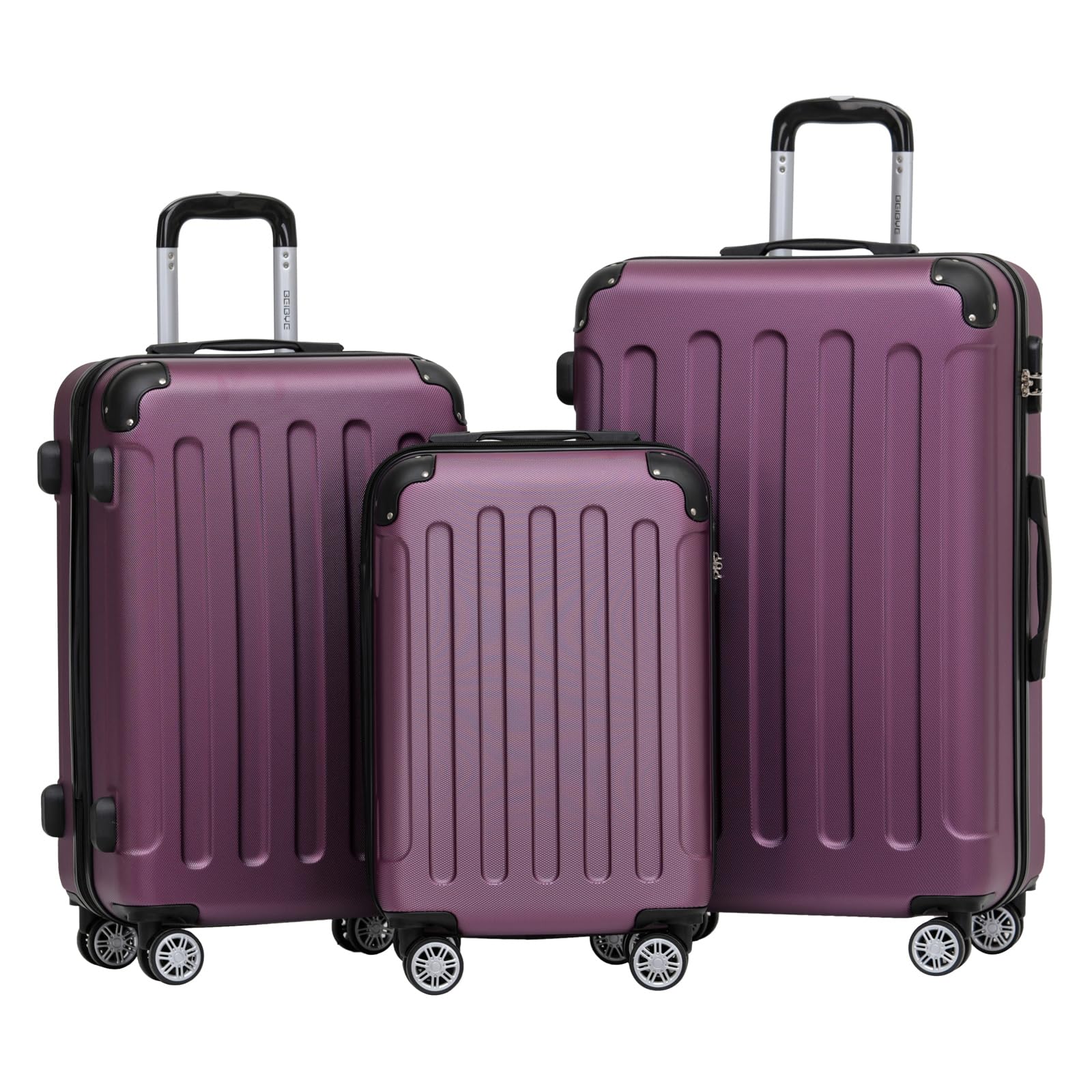 BEIBYE 2045 Zwillingsrollen 3tlg. Reisekoffer Koffer Kofferset Trolleys Hartschale in 20 Farben (Violett)
