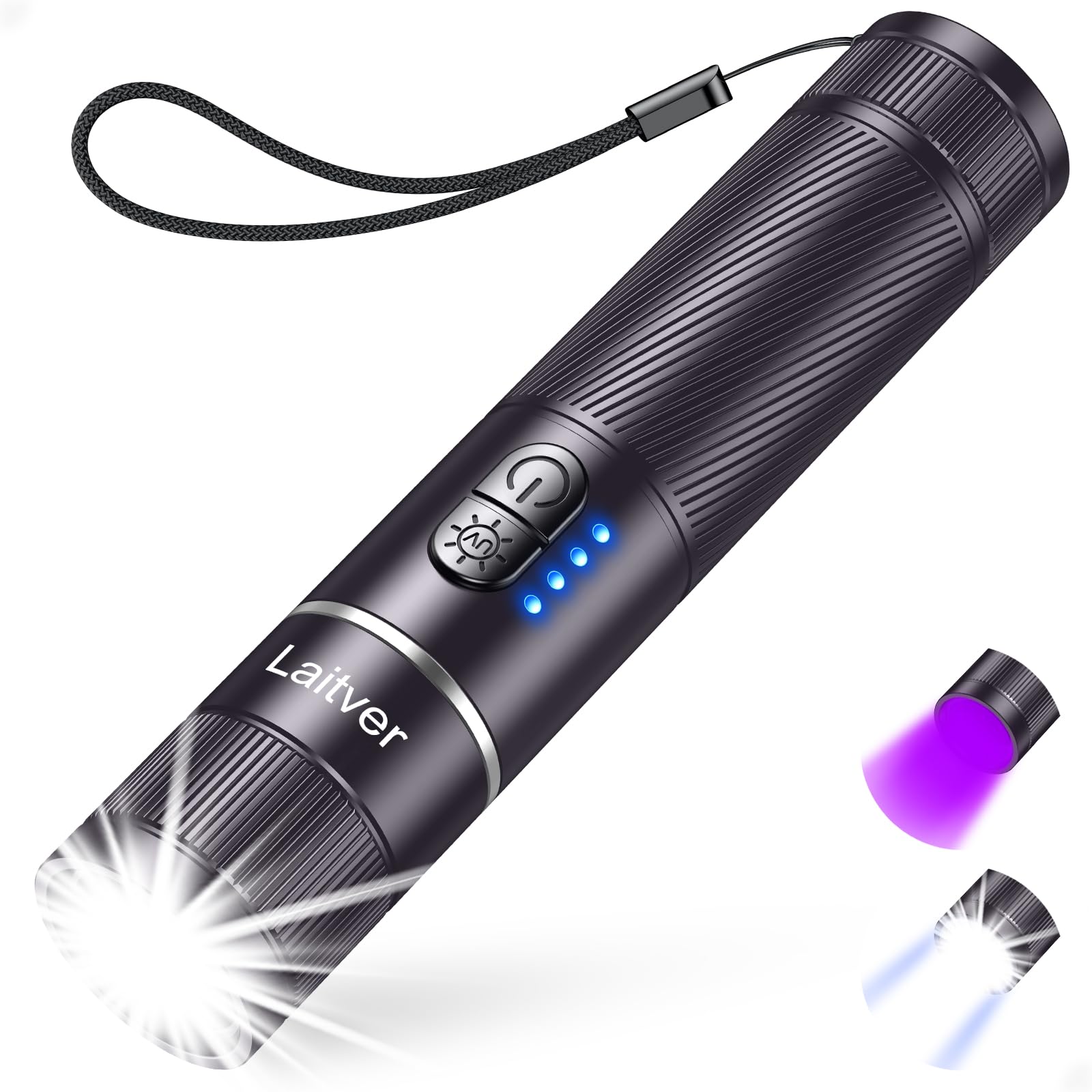 Taschenlampe LED/UV Aufladbar 2 in 1, Laitver 2000L Superhell Taschenlampen 395nm Mini Schwarzlicht 6 Modi, Zoombar Lange Akkulaufzeit Wasserdischt, für Beleuchtung & Erkennung von Tierurin