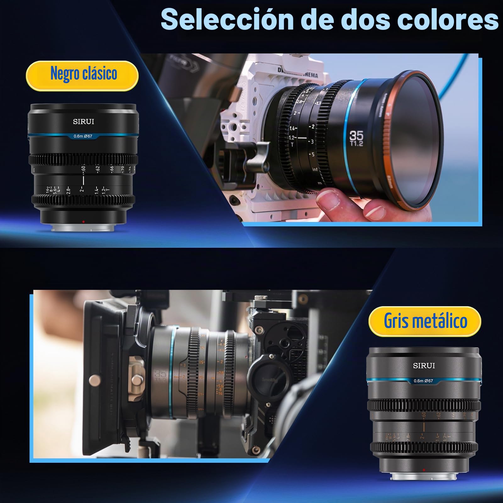 SIRUI Night Walker 35mm Lente de Cine S35/APSC con Enfoque Manual, Lente de Gran Apertura T1.2 para RF Cameras, para Red Komodo, R7, R10, C70, R50 (MS35R-B, RF, Negro)