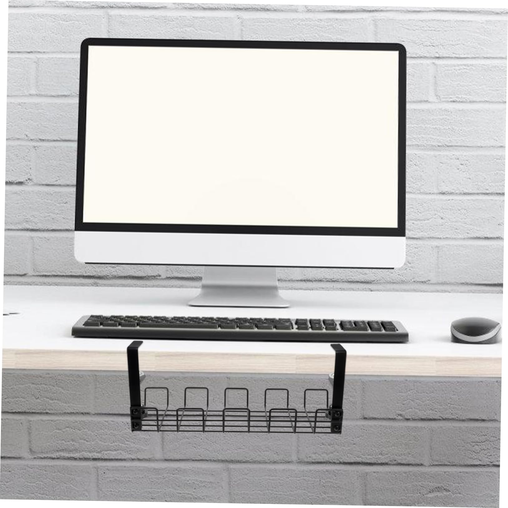 Support de Rangement pour Câbles en Acier au Carbone Noir sous Bureau
