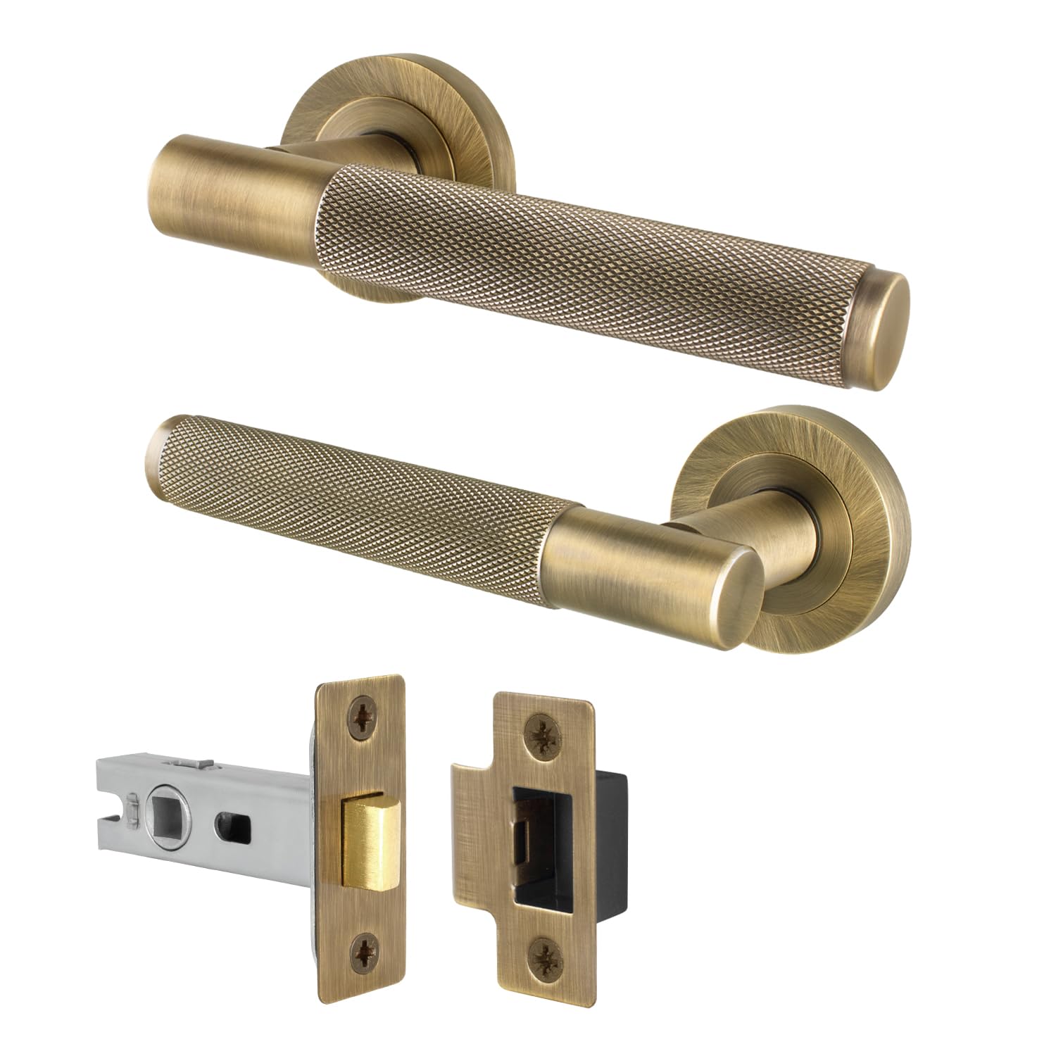 Eai Antique Brass Door Handle And Latch Set, Internal Door Handle With 64Mm Latch, Varri Range 1 Pack
