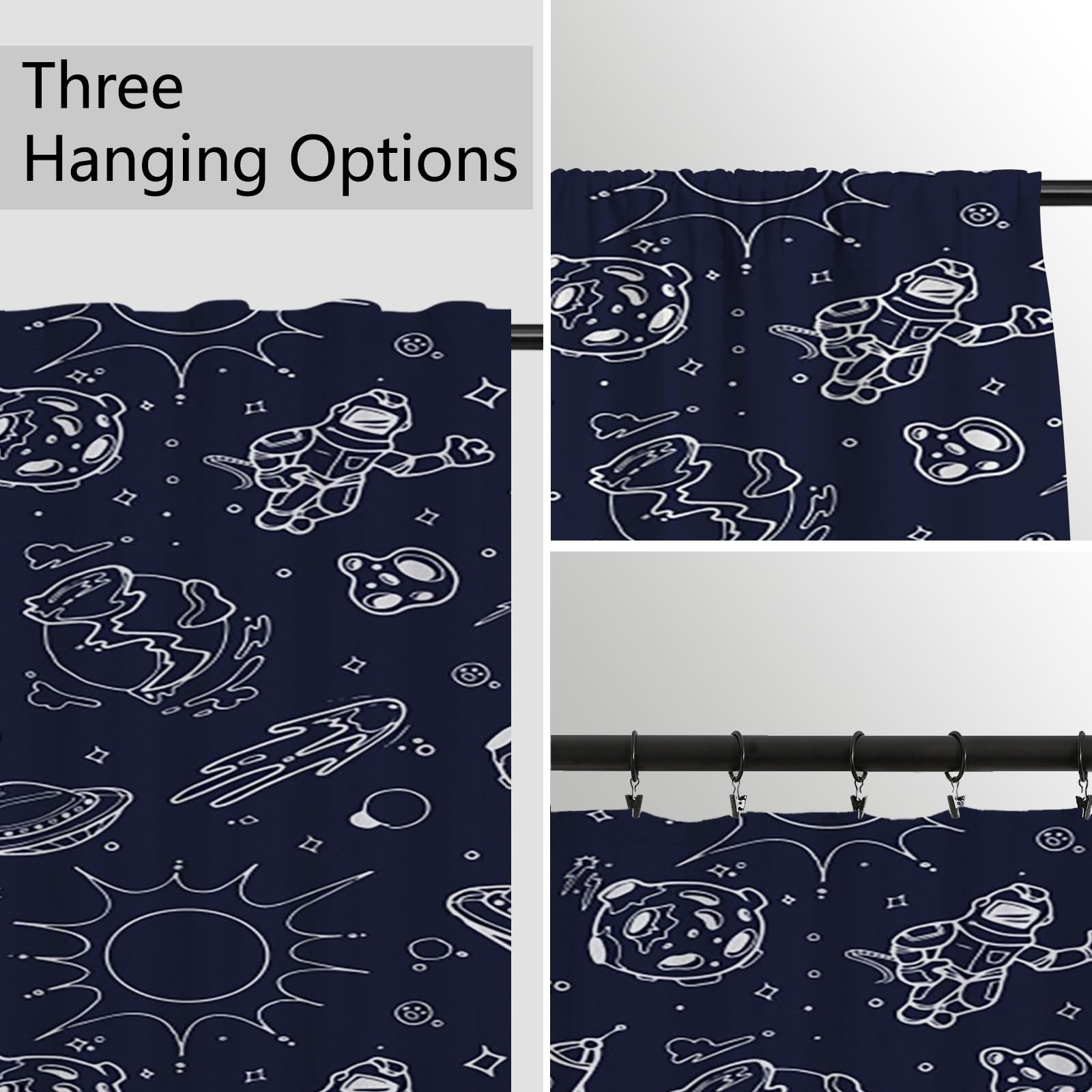 ggaimwf Galaxy Curtains for Kids Cartoon Planet Outer Space Themed Bedroom Accessories Window Door Curtains for Boys Baby Nursery Playroom Room Divider Rod Pocket Curtain 132x214cm 1 Panel - Image 4