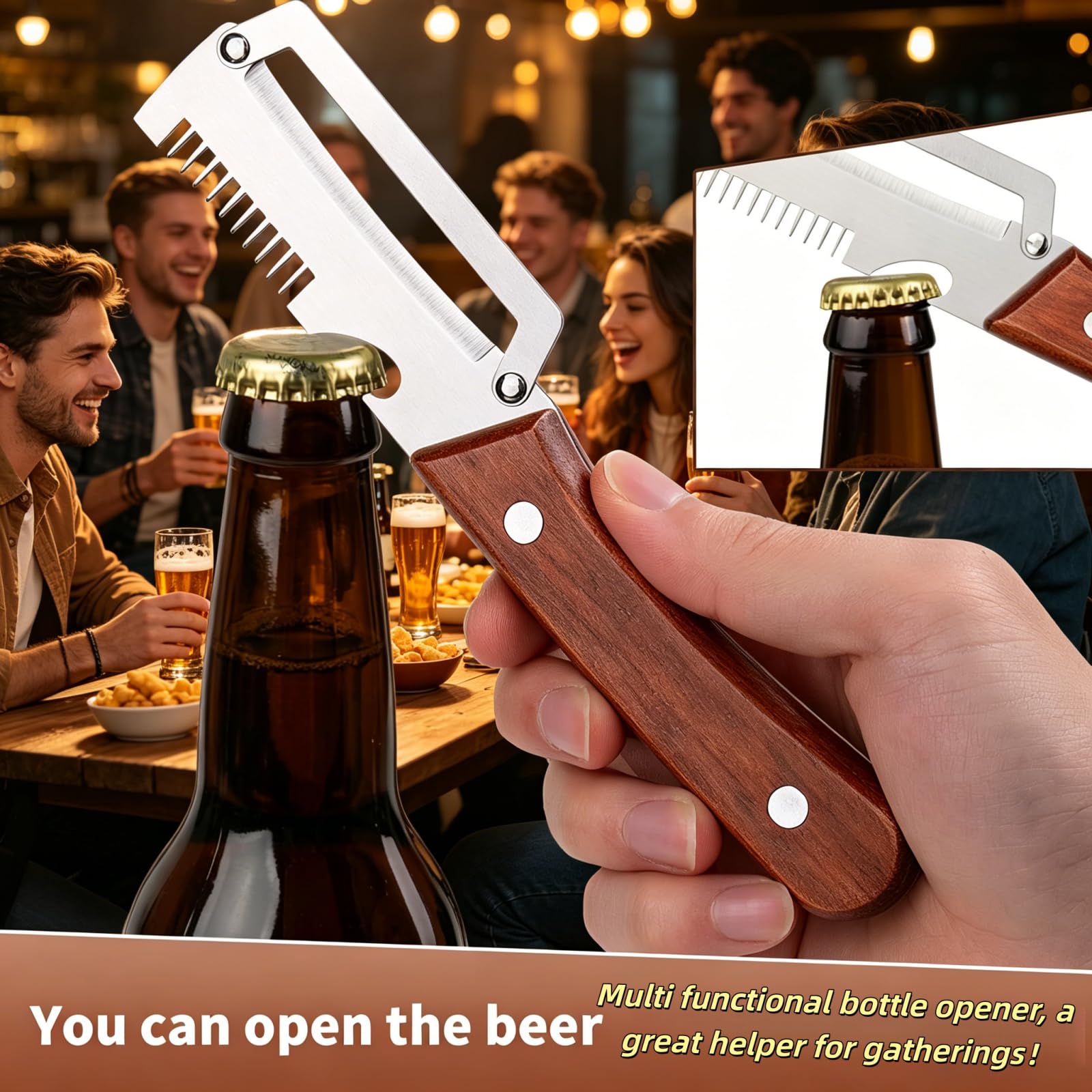 NEW Premium Vegetable Peeler with Wooden Handle and Bottle Opener: 2-in-1 Stainless Steel Kitchen Tool for Fruit Apple Potato Pumpkin Papaya (1Pack) — view 3
