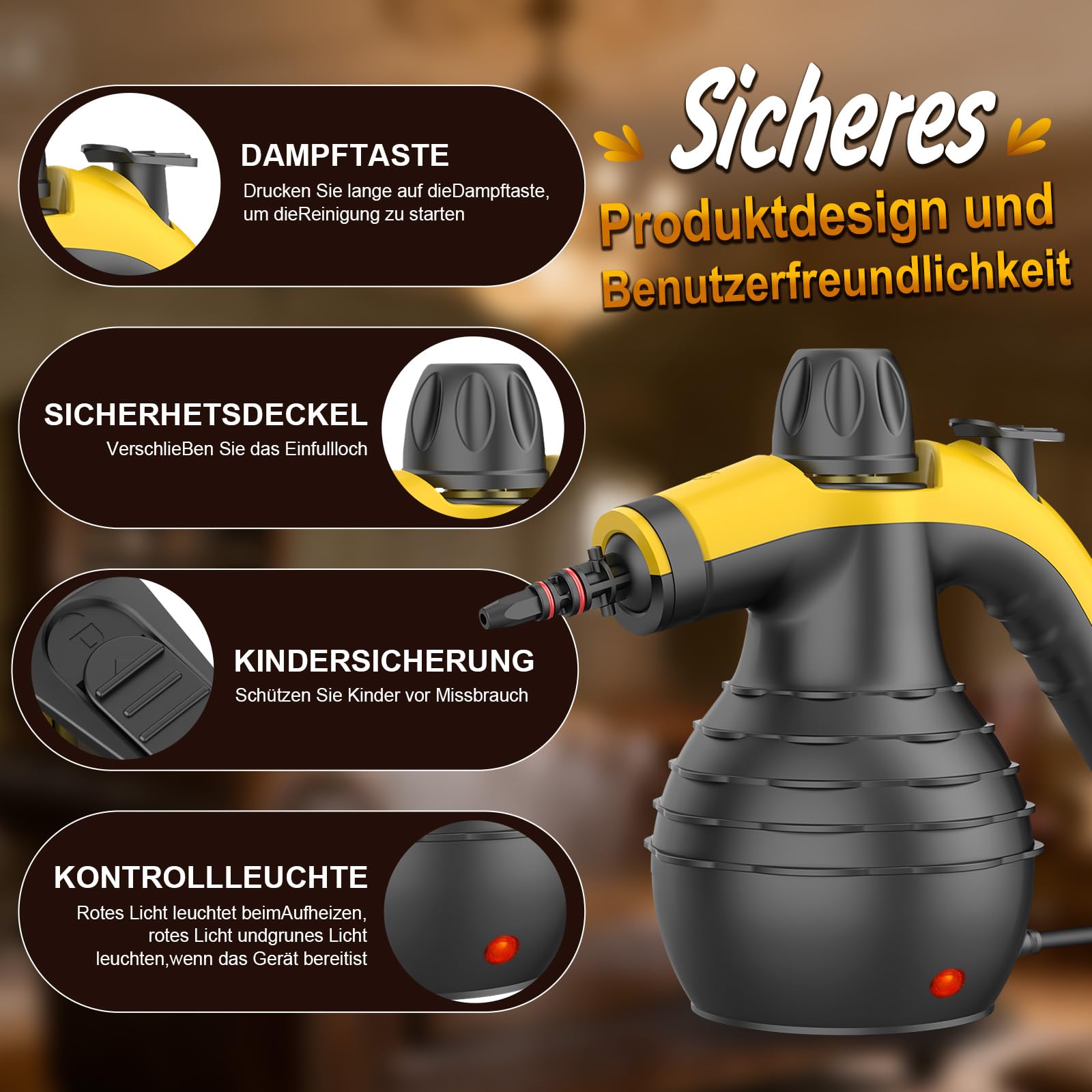 Dampfreiniger Handgerät, Hochdruck Dampfreiniger, Schnellaufheizung, Tragbarer Handdampfreiniger Für Sofa, Küche, Bad, Fliesen, Fugen, Auto, Mit Bürsten Zubehör