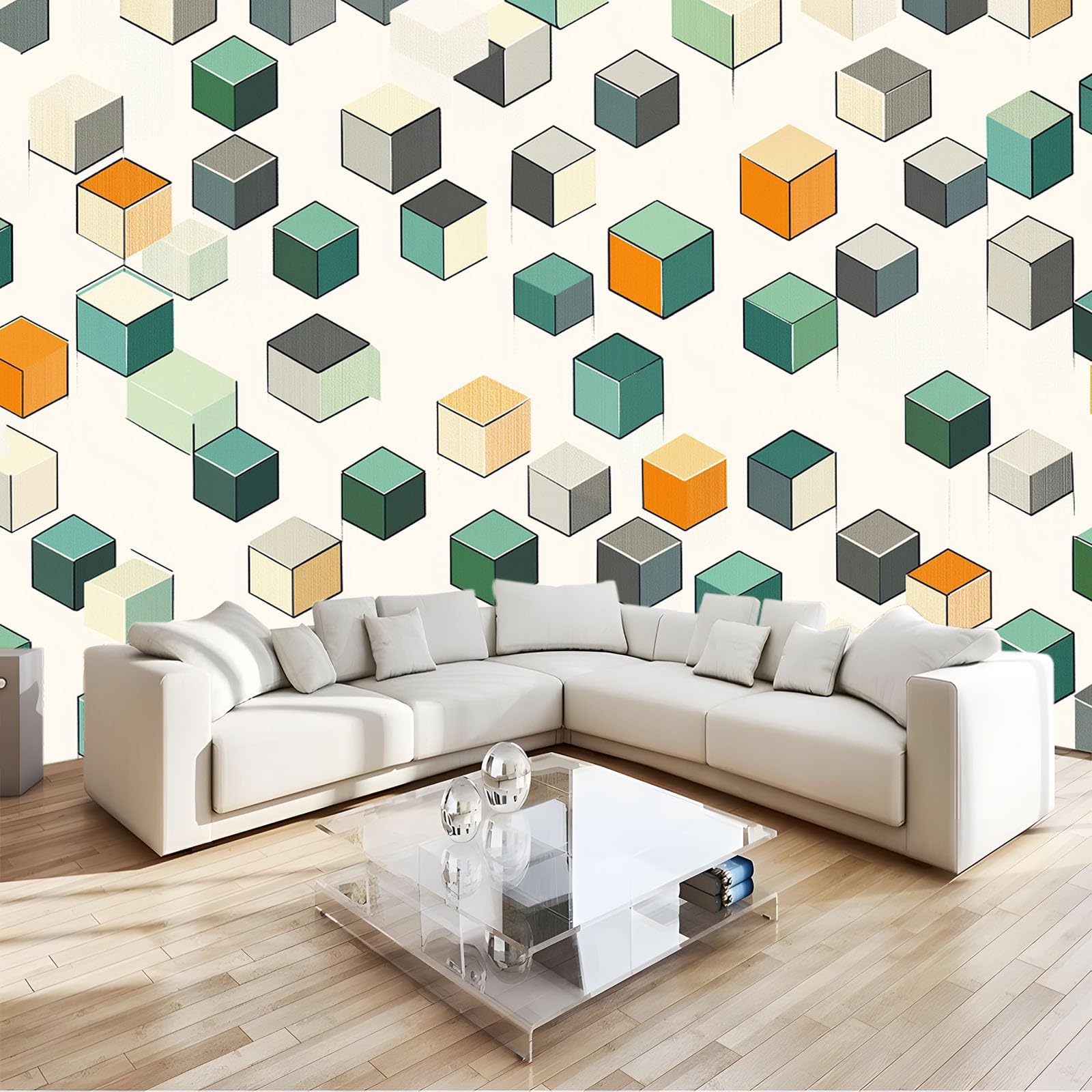 Papier Peint Panoramique Géométrique à Effets Visuels Saisissants pour Agrandir l'Espace