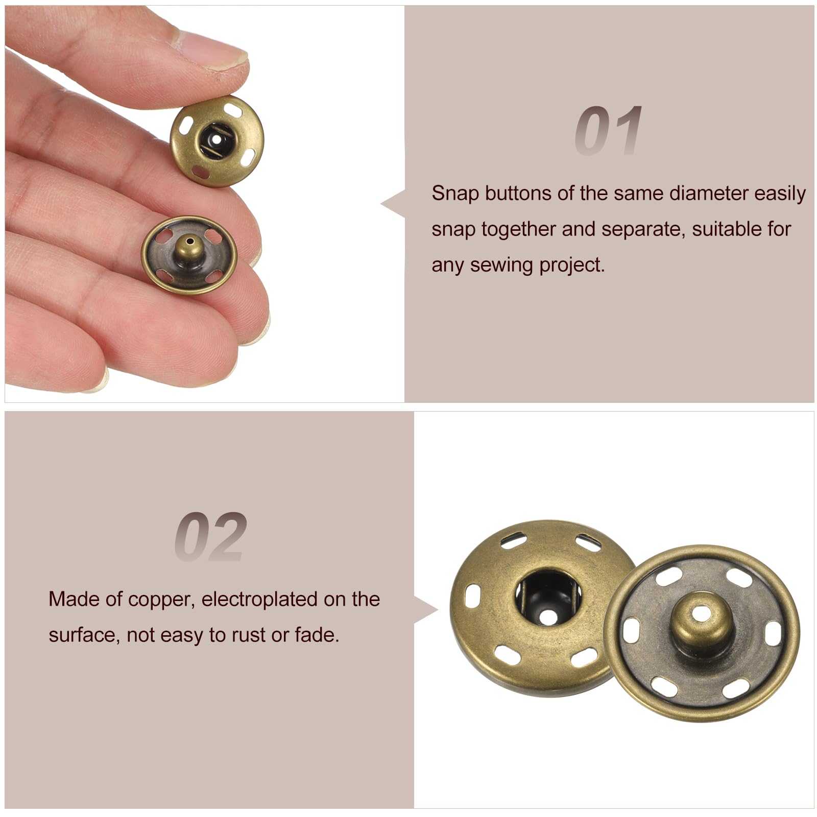 HARFINGTON Juego de 12 botones a presión de metal de 21 mm para coser a presión para cierre de bolso, bolso, ropa, costura, manualidades, bronce