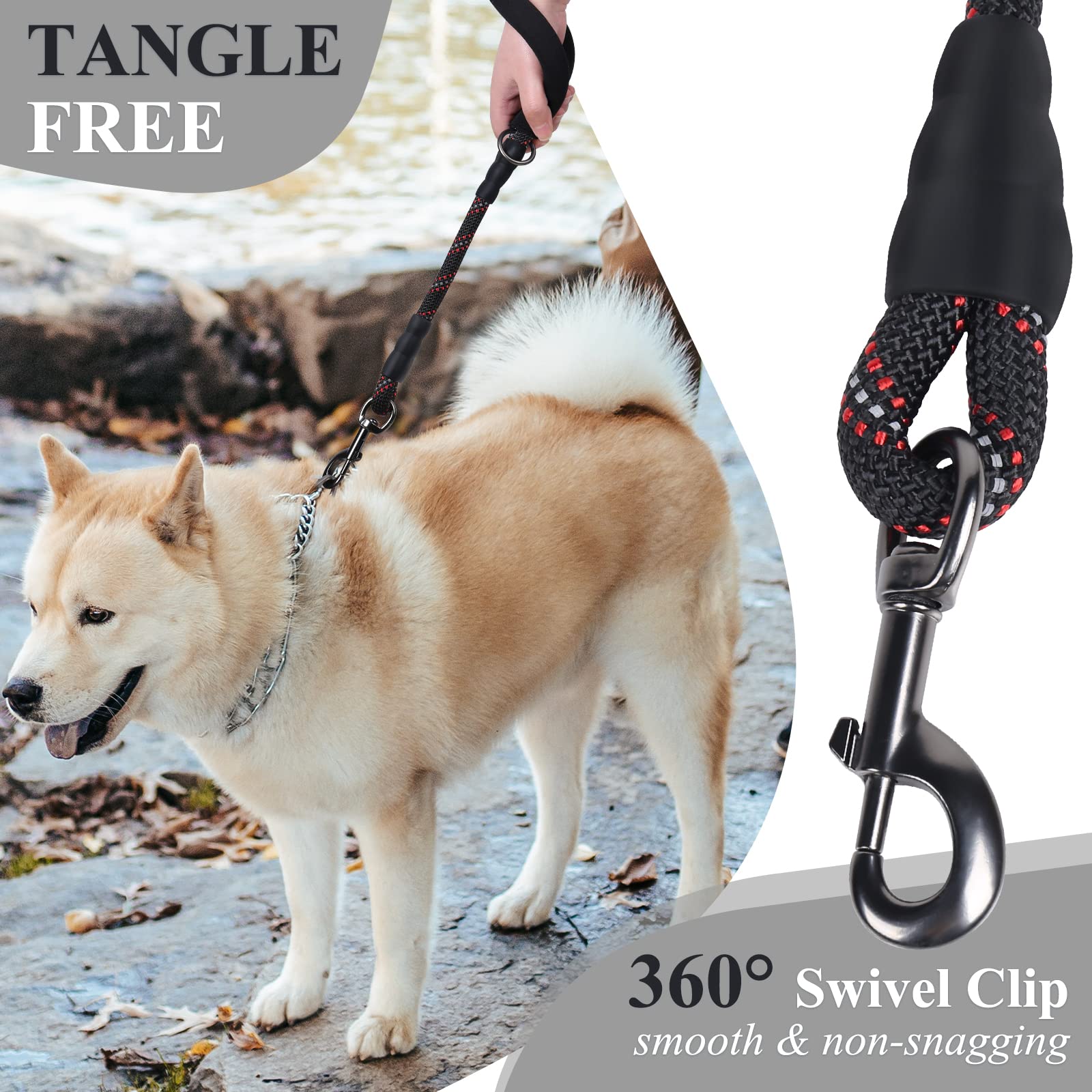 VIVAGLORY Correa Corta para Perros con Mango Cómodo, 46CM Cuerda Resistente Correa Corta para Paseo y Entrenamiento Reflectante para Perros Medianos y Grandes, Negro