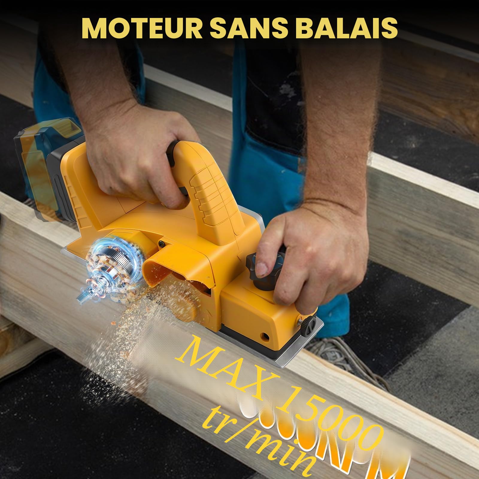 Raboteuse à main sans fil pour batterie Dewalt 18 V 20 V, rabot électrique sans balais 15 000 tr/min, largeur de coupe de 82 mm, profondeur de coupe de 0 à 2 mm, rabot électrique pour le travail du
