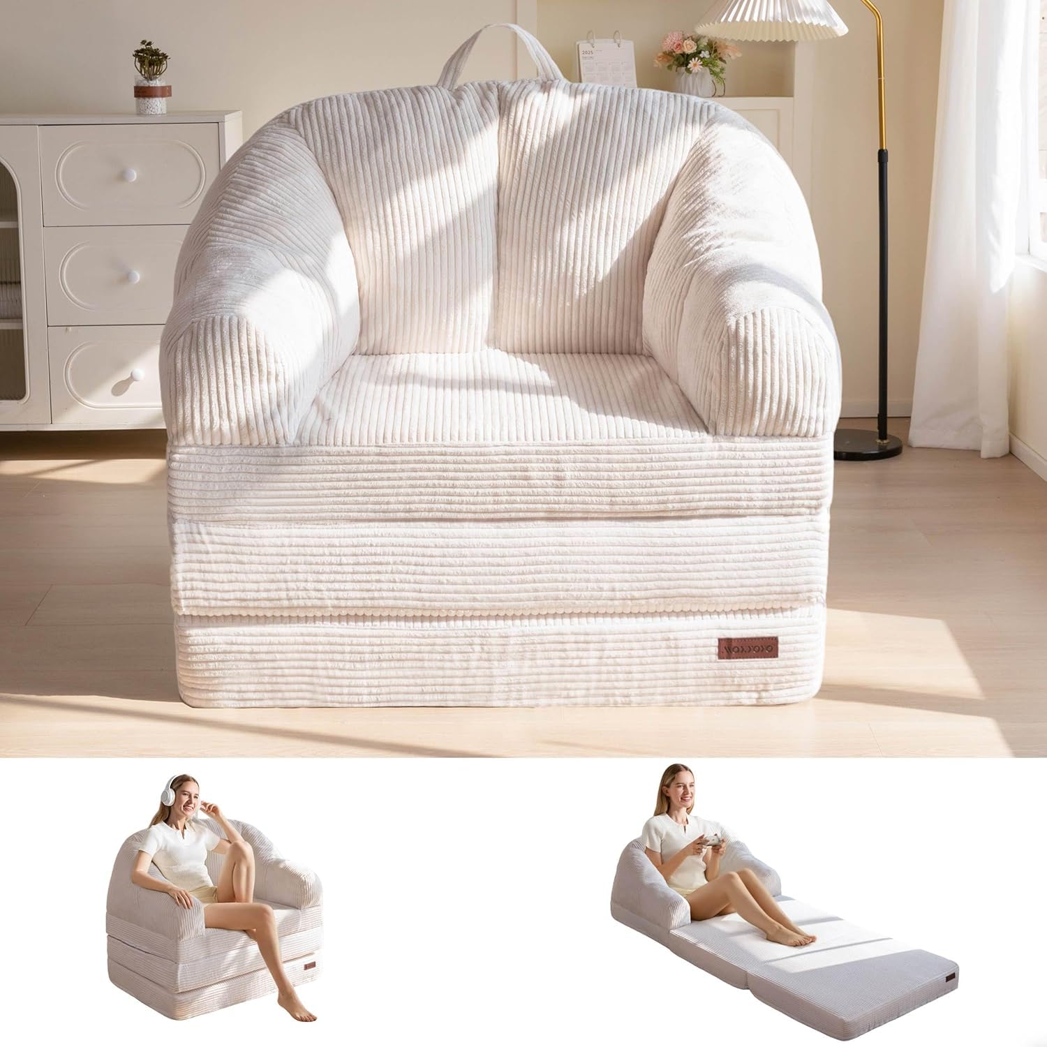 MAXYOYO Folding Sofa Bed with Backrest, Boneless Fold Out Couch Bed with Handle, 2 in 1 Convertible Bean Bag Chair to Floor Sofa Lounger, Comfy Folding Couch for Bedroom & Living Room
