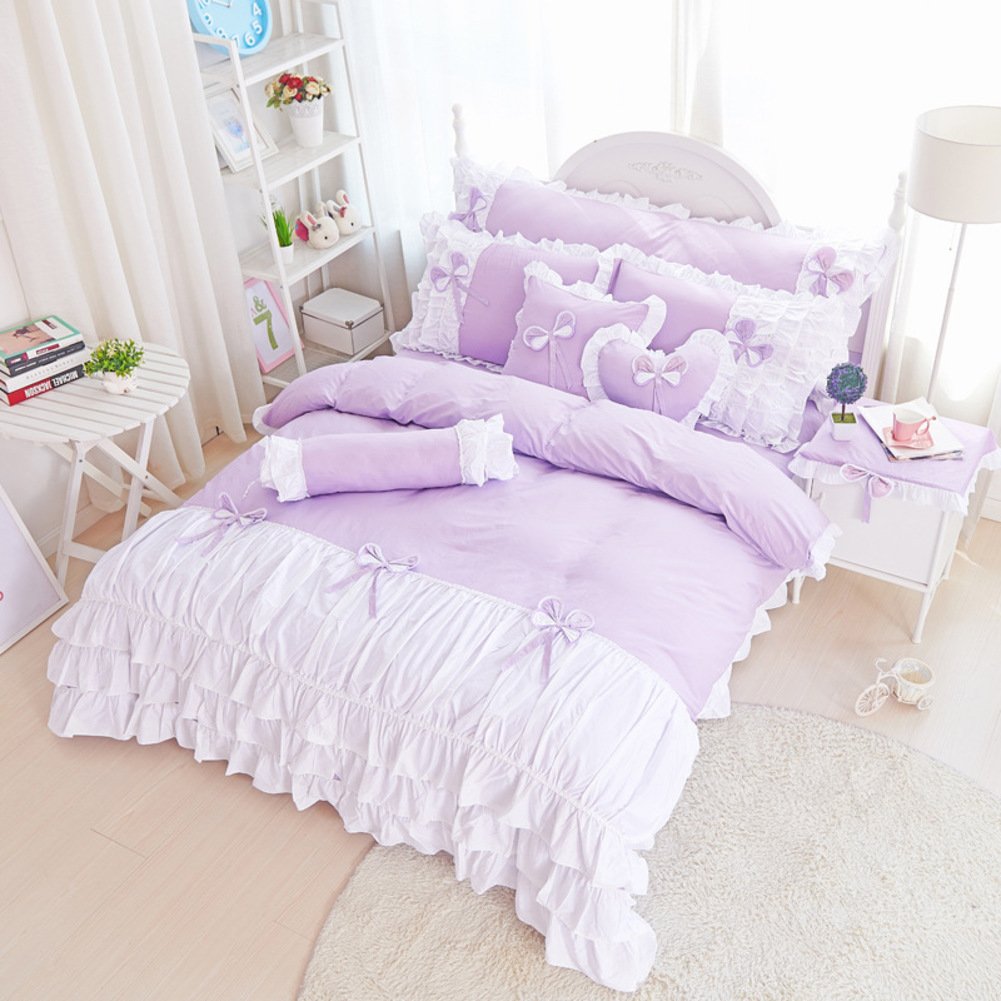 Parure de lit romantique violette pour chambre de princesse en coton