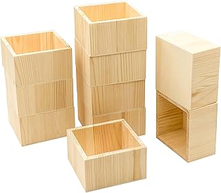 10 Pack 4 Inch Square Wood Box Unfinished Small Wooden Boxes for Crafts (Outer 4.1x 4.1x 2.4 IN ,Interior 3.5 x 3.5 x 2.3 IN)