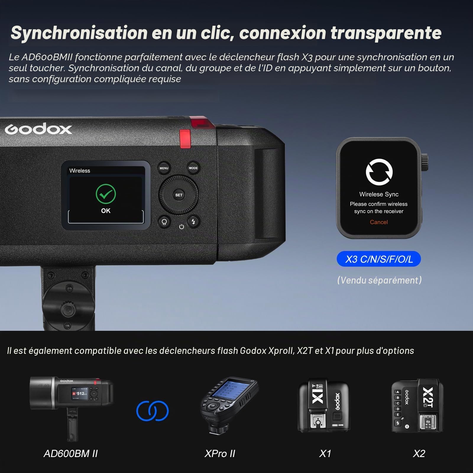 Godox AD600BMII AD600BM II 600Ws GN87 HSS Flash Strobe Monolampe d'extérieur, 0.01~1.9s Temps de Recharge, Montage Bowens 10.8V/8940mAh Lithium Battery (Godox AD600BM Upgraded)