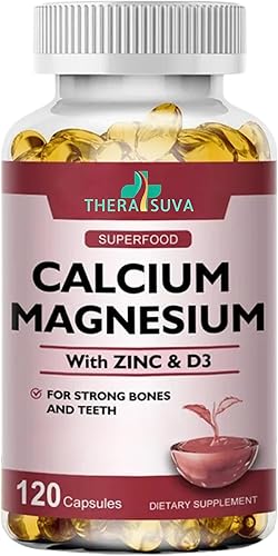 TheraSuva Calcio 4 en 1 1000 mg + 400 mg de magnesio + D3 600iu + suplemento complejo de zinc de 25 mg para la salud ósea e inmunológica. 120