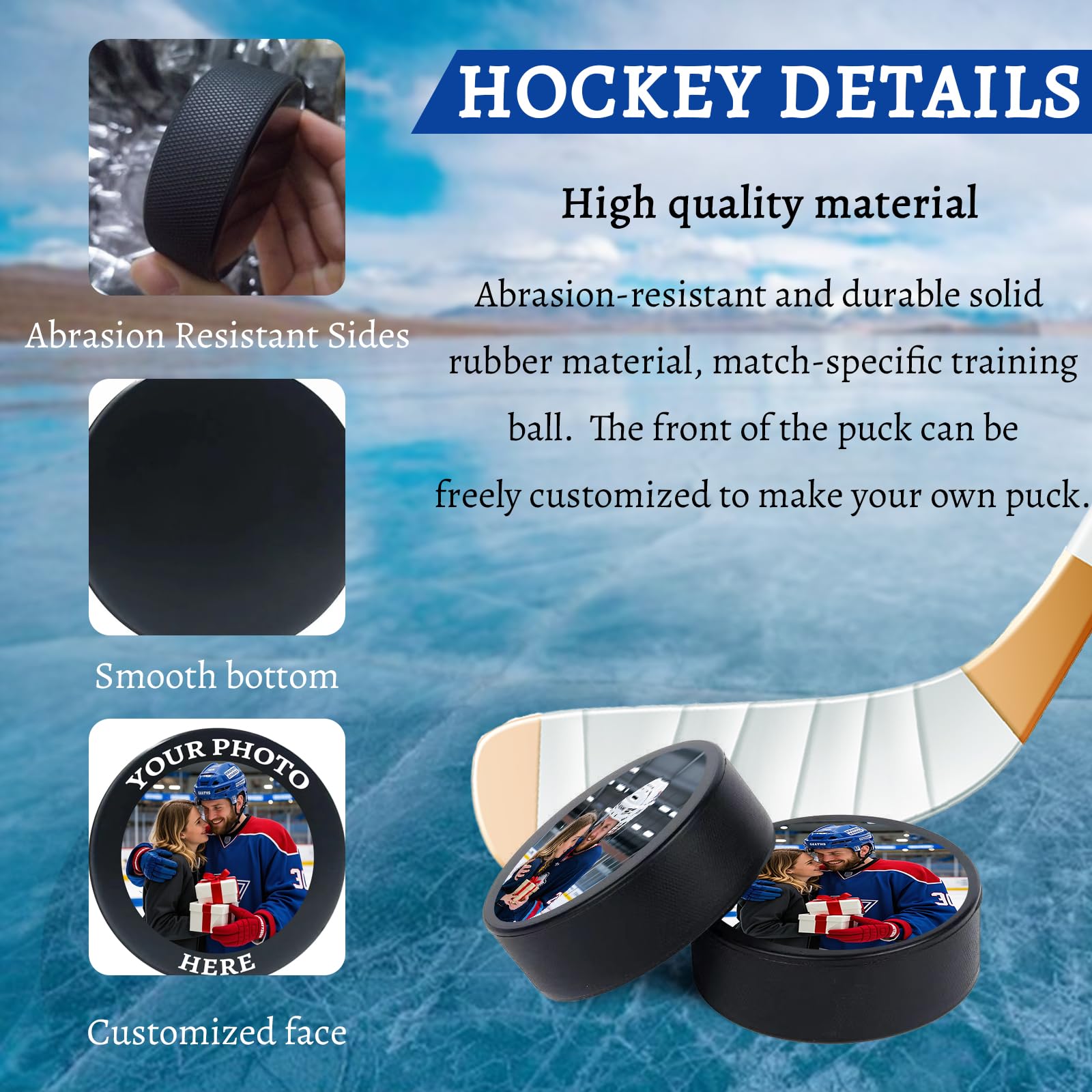 Hockey Puck Personnalisé avec Photo et Logo - Cadeau pour Fans Hommes Garçons Papa Entraîneur