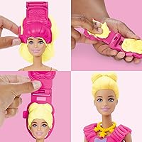 Vista 3 de Play-Doh Barbie - Juego de volantes y lazos, haz ropa de muñeca con compuesto de modelado y 9 accesorios de moda, artes y manualidades para niñas