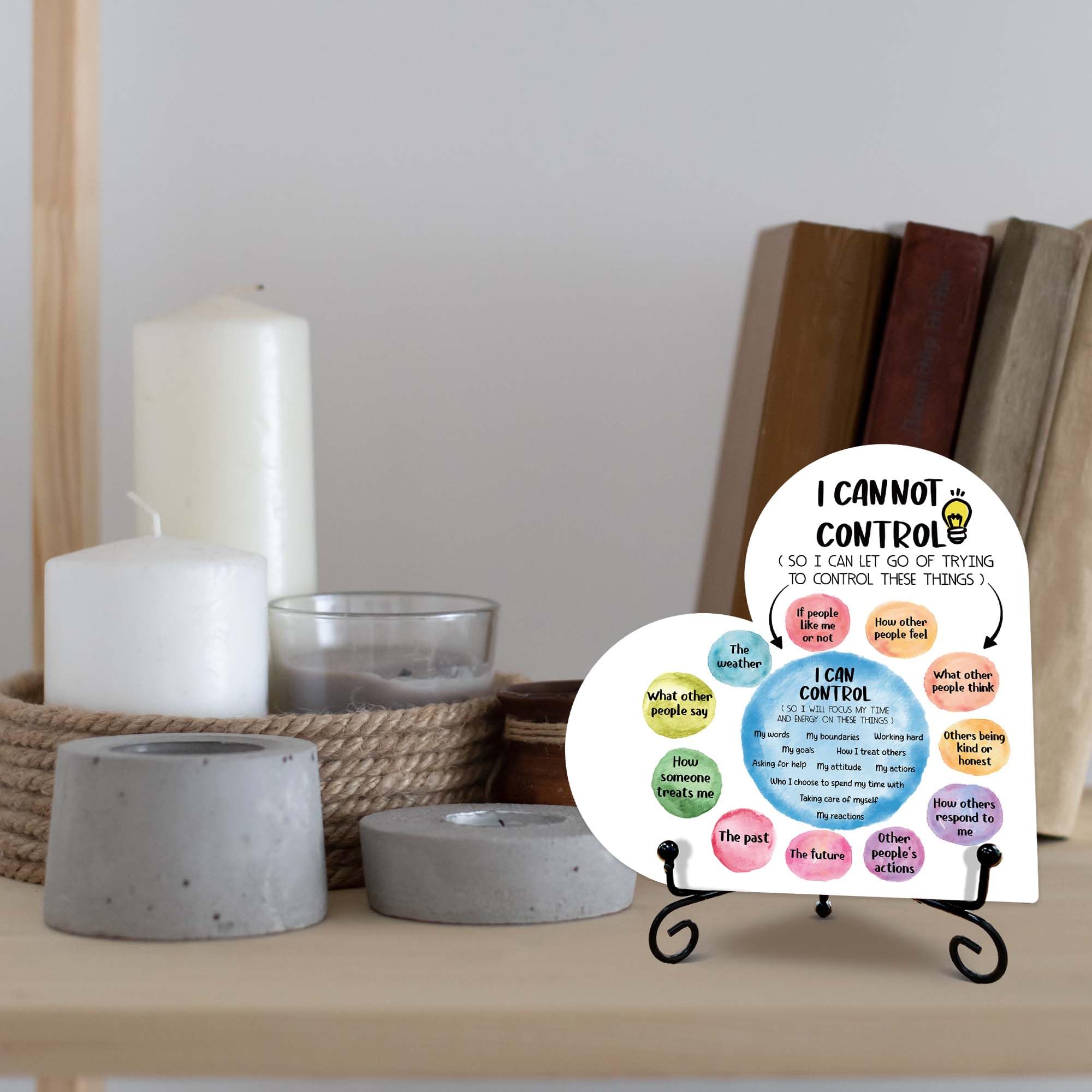 Mental Health Decor Wood Plaque - Things I Can Control Heart Sign With Stand For Desk Or Office