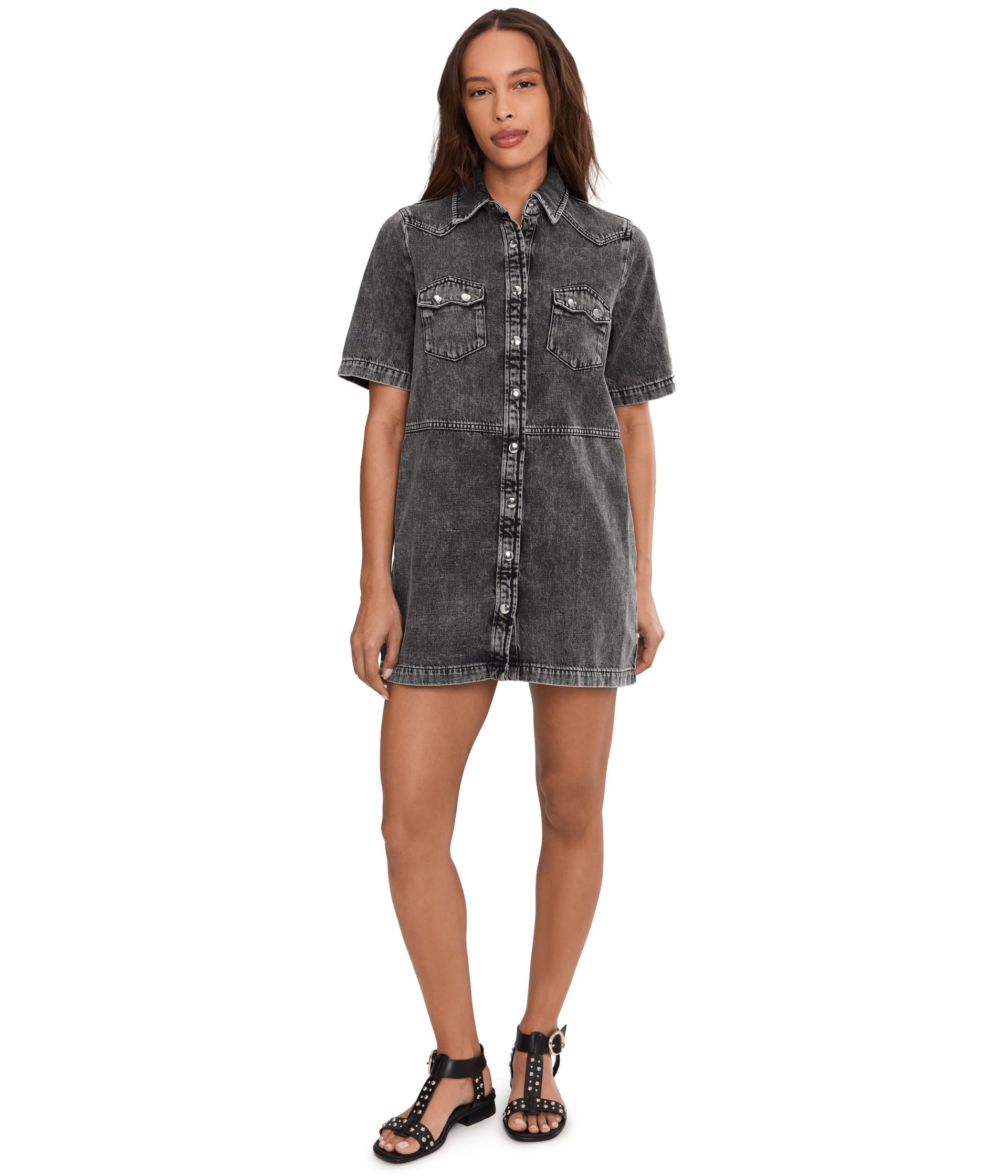 AllSaints Abito in Denim Rock da Donna Abito Lungo, Grigio Lavato, UK 14/US 10