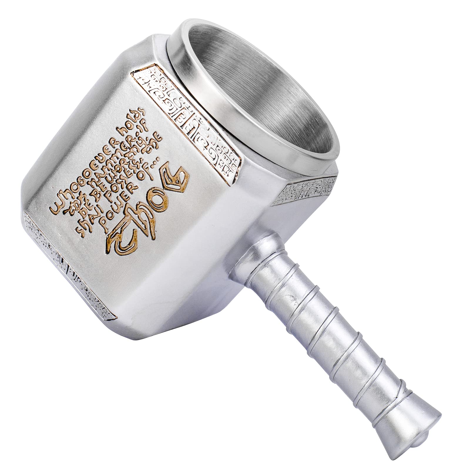 Młot Thora Kubek Tankard Styl skandynawski Dekoracje Stal nierdzewna Żywica Mitologia nordycka Mjolnir Kubek do piwa z korkociągiem Kubek do kawy na mleko 450 ml (srebrny)